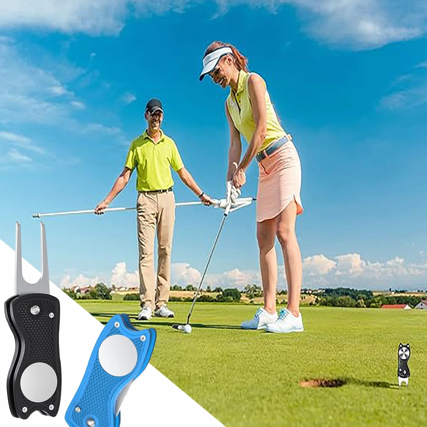Pacco Divot Golf Pieghevoli Metallo Attrezzo Mini Riparazione Forcella Green Marcatore Magnetico Palline
