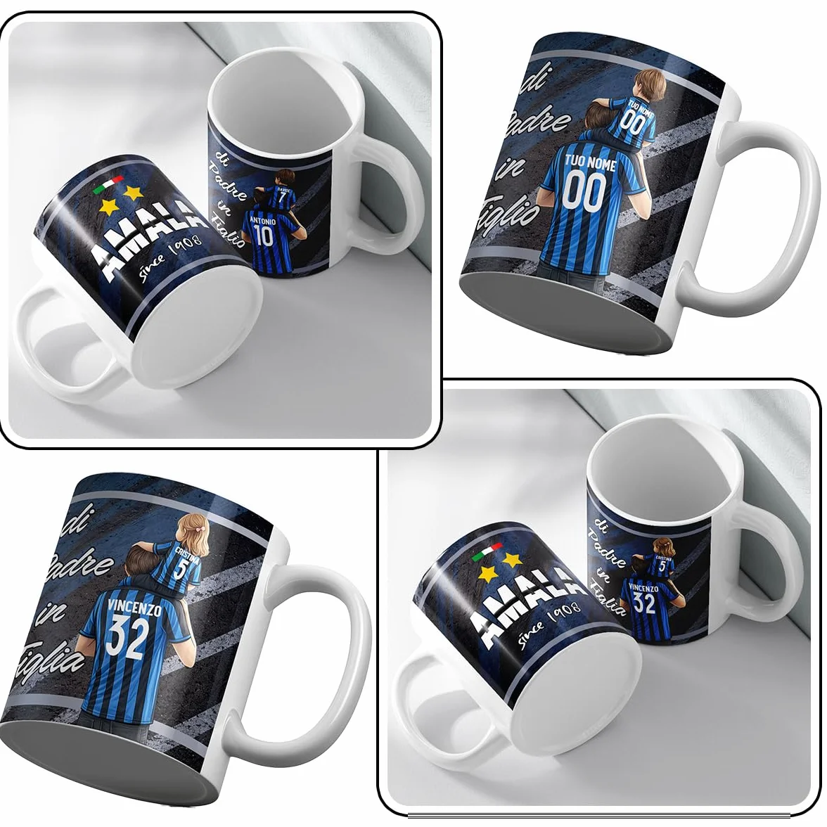 Personalizzata Tazza Inter Ceramica Regalo Tifoso Interista Padre Figlio Figlia Festa del Papà Compleanno Natale