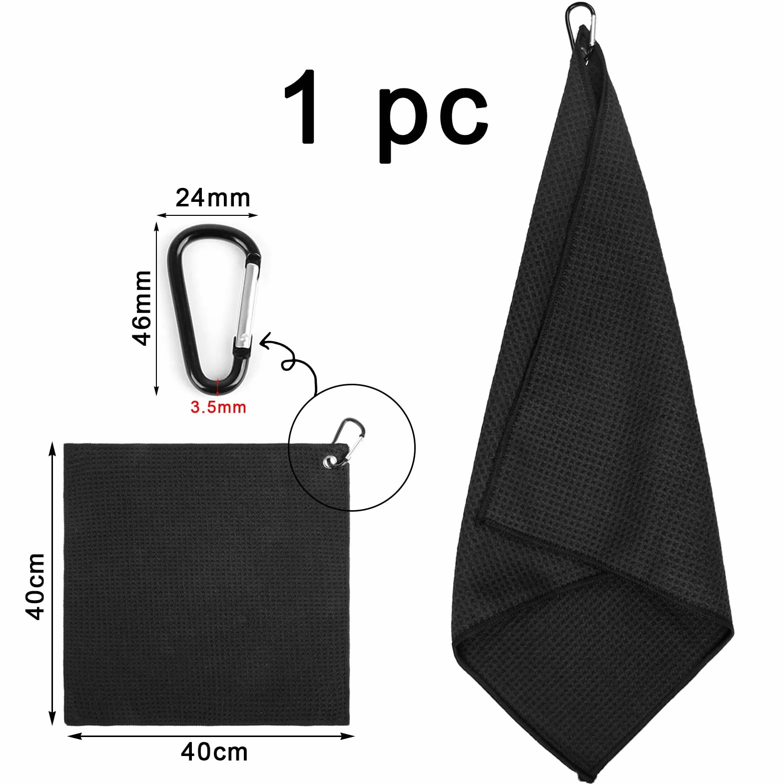 Asciugamano da Golf in Microfibra 40x40cm con Moschettone Nero