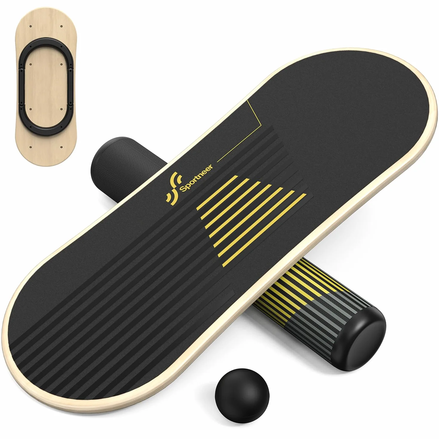 Sportneer Balance Board, 7 modalità, tavola oscillante per interni, skateboard, surf, Balance Board con stopper regolabili, Balance Board in legno, scooter e palla da 7,1 cm inclusi