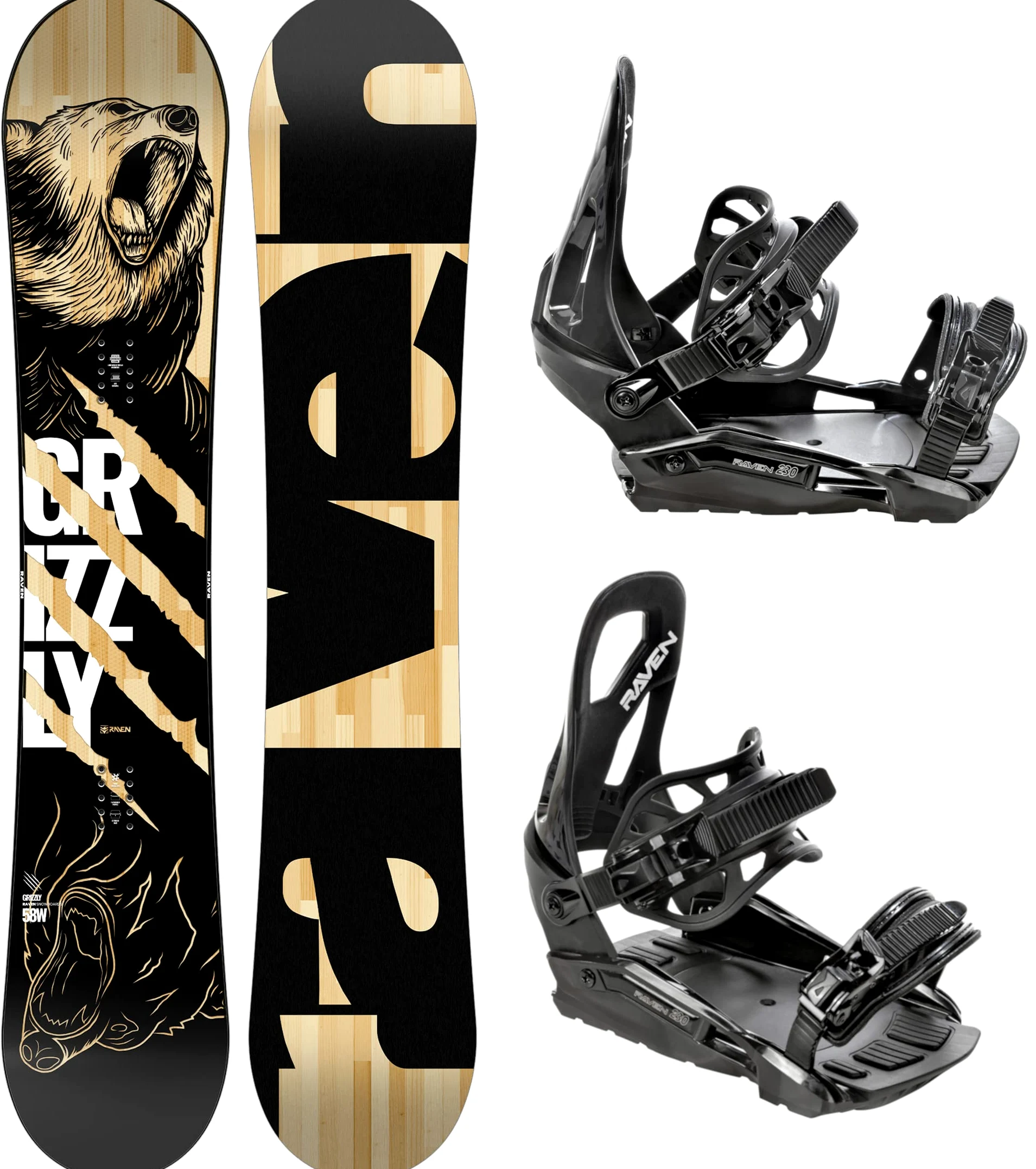 RAVEN Set da Snowboard: Snowboard Grizzly + Attacchi s230