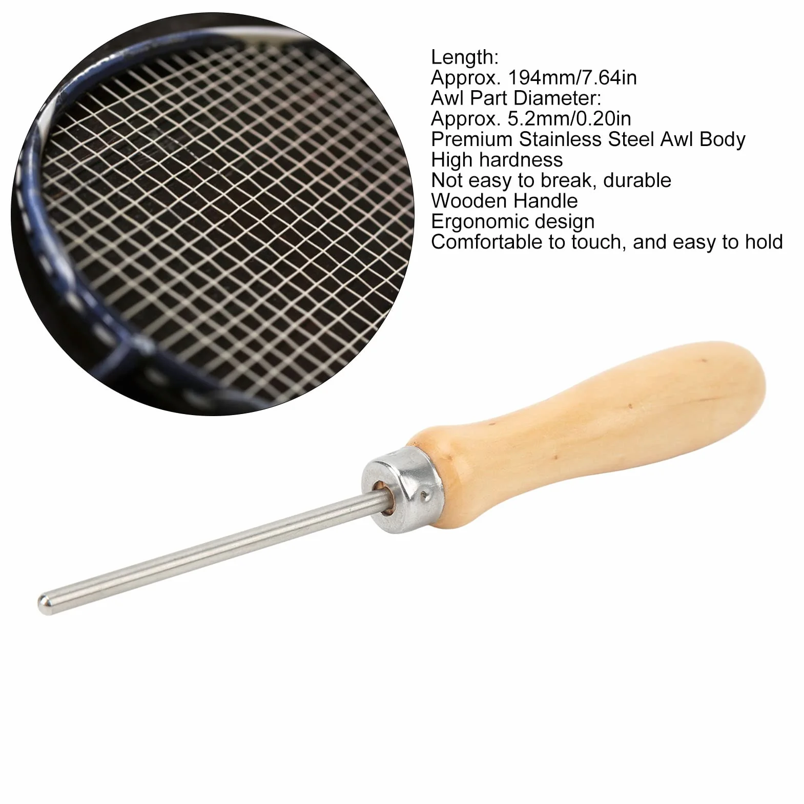 Punteruolo da Tennis 194 mm Strumento per Infilare in Acciaio Inossidabile