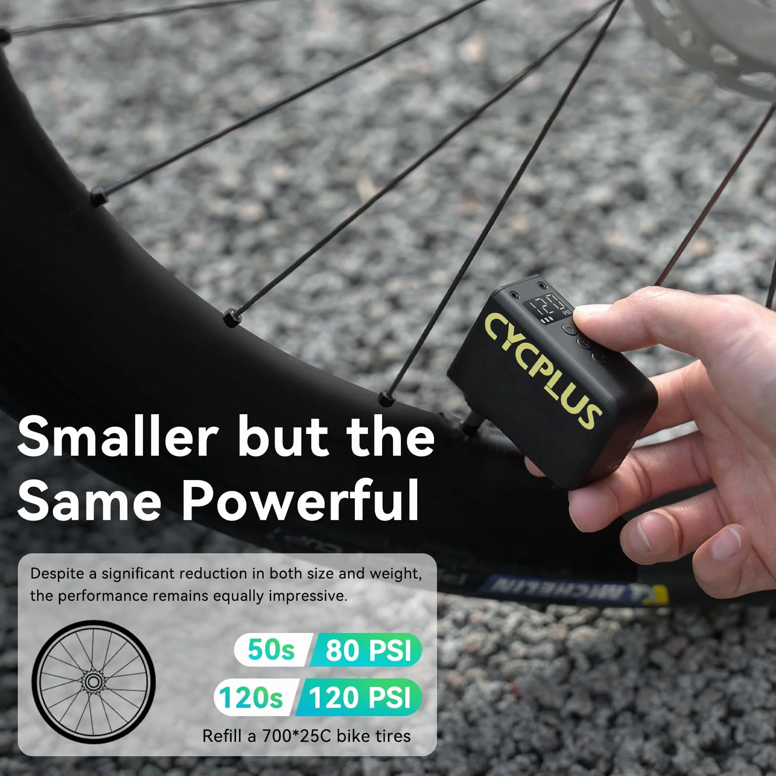 CYCPLUS AS2 Ultra Mini Pompa Elettrica per Bicicletta 120 PSI con Manometro, Arresto Automatico, Valvole Presta/Schrader