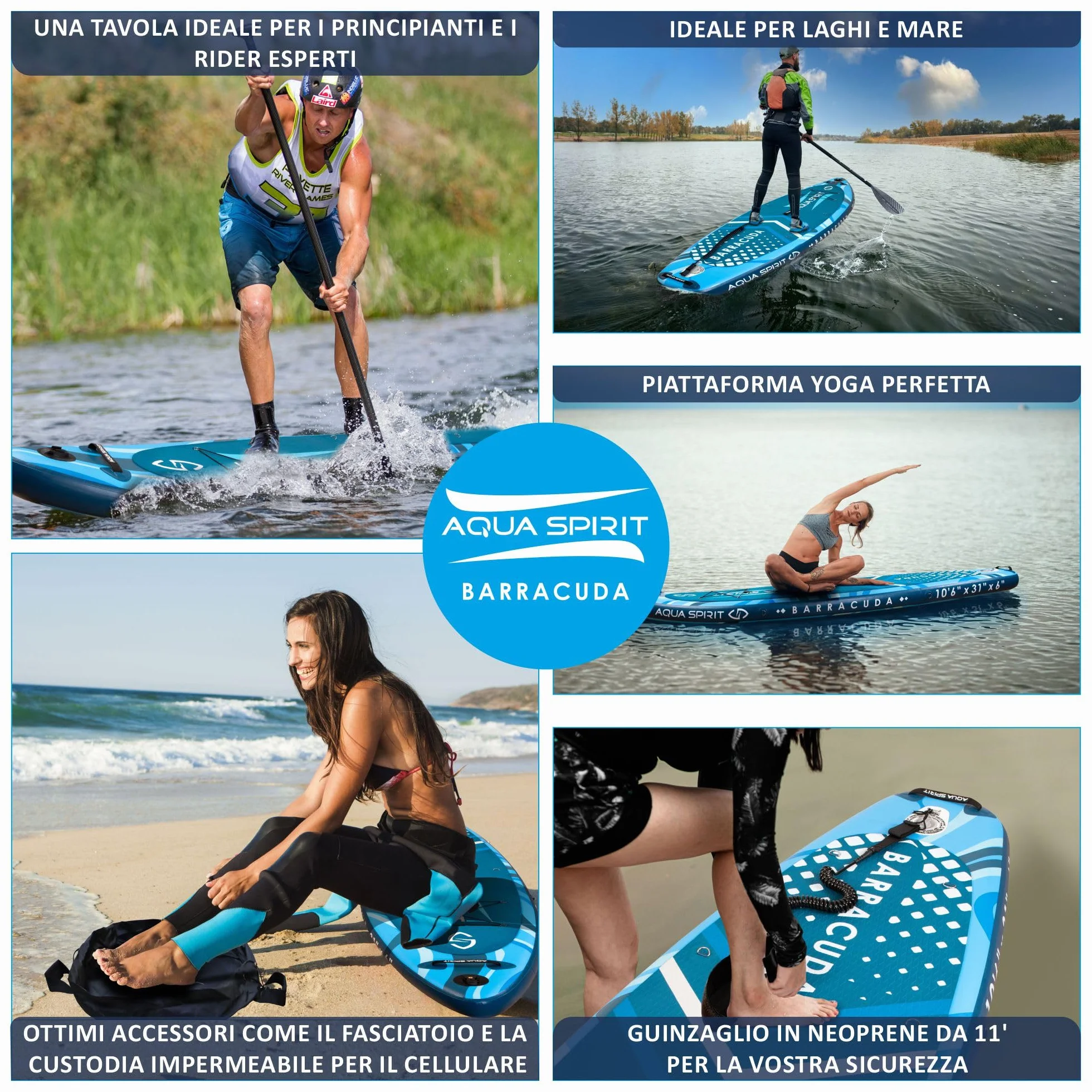 Aqua Spirit Tavola gonfiabile SUP paddle 3 m 10 m 3,8 m 4,5 m 45 cm kit convertibile SUP kayak pagaia zaino pompa