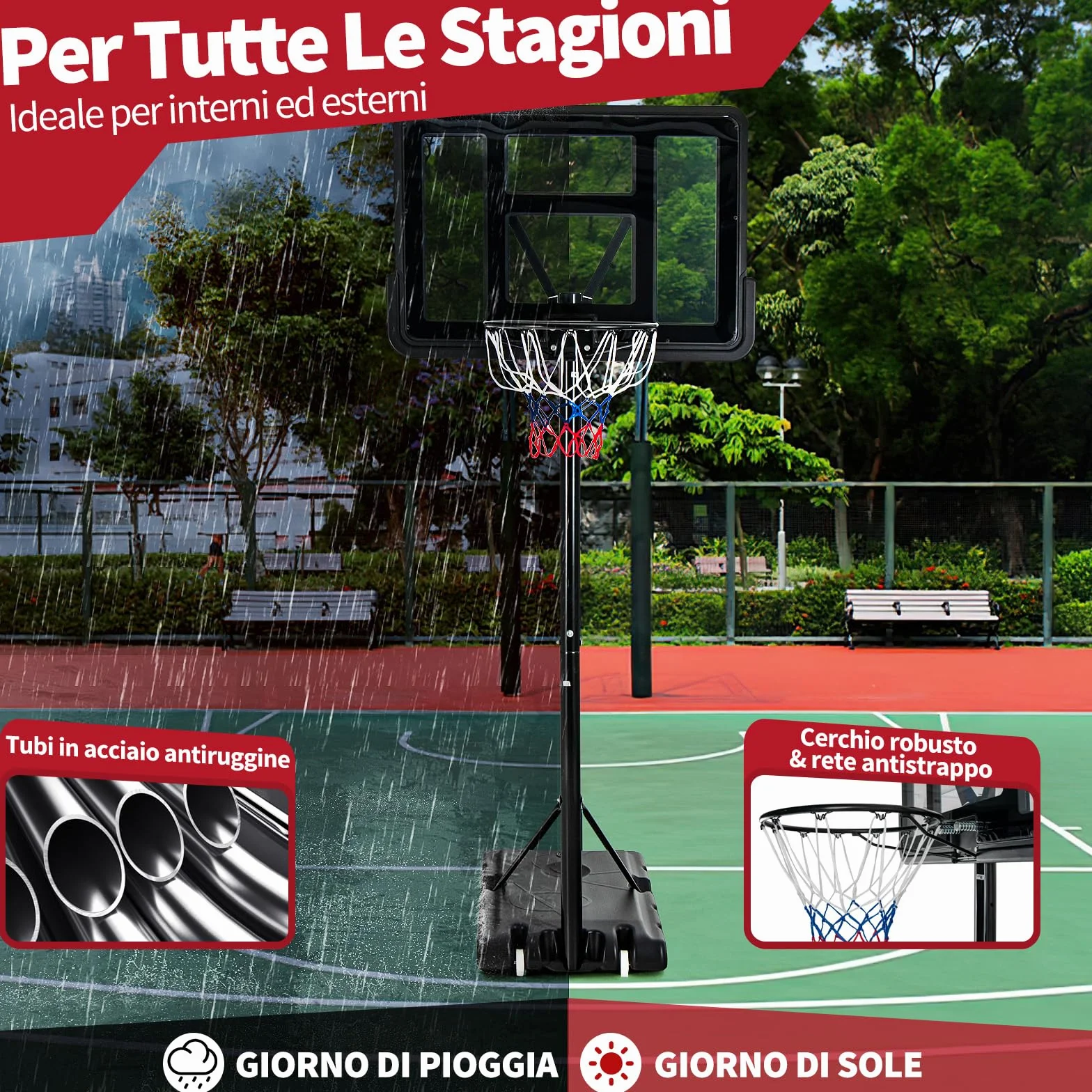 COSTWAY Canestro da Basket Portatile Regolabile in Altezza 1,3M-3,05M con Ruote Tabellone Infrangibile e Retina Durevole, Nero