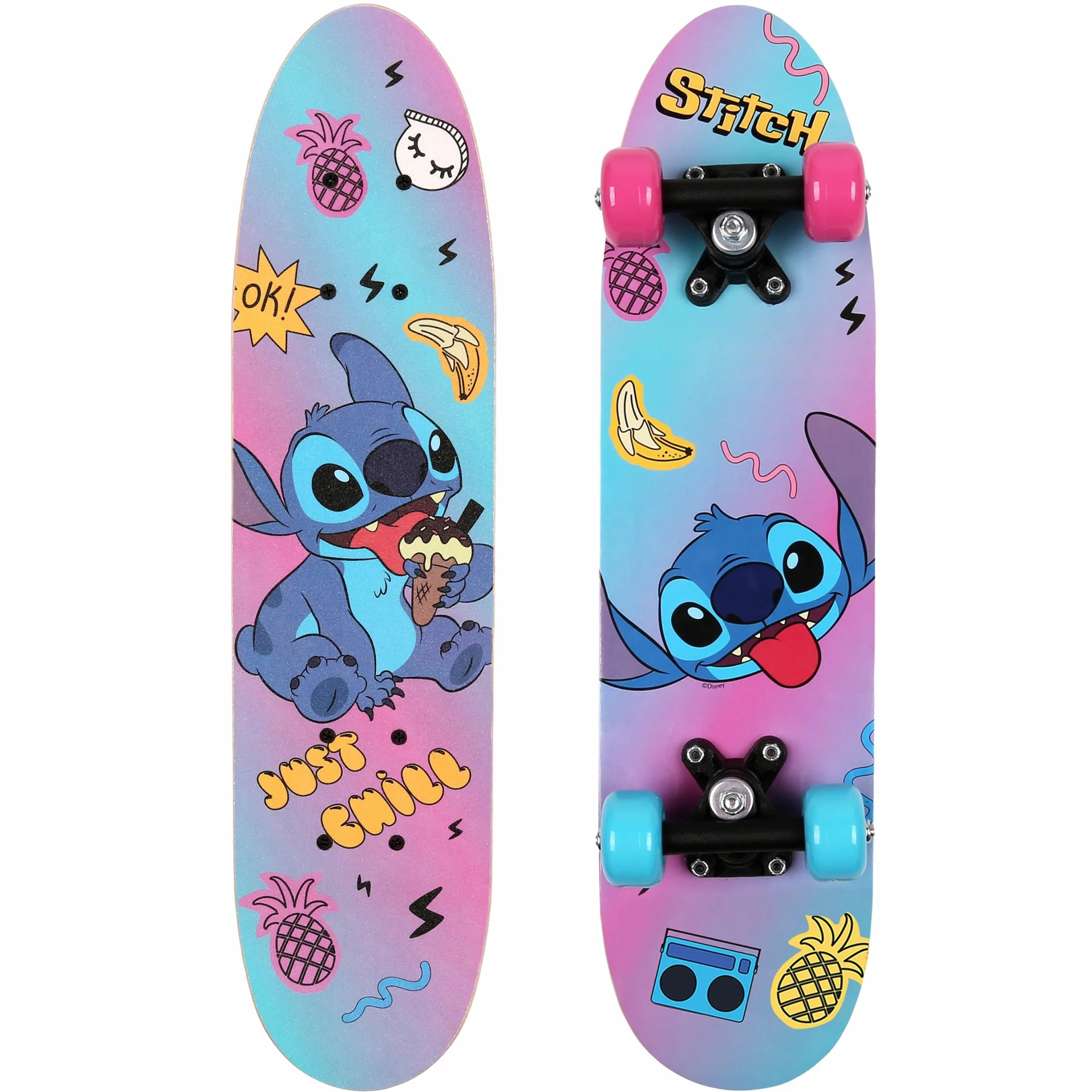 DISNEY Stitch Skateboard in legno 61cm, antiscivolo, leggero e stabile 20-50kg