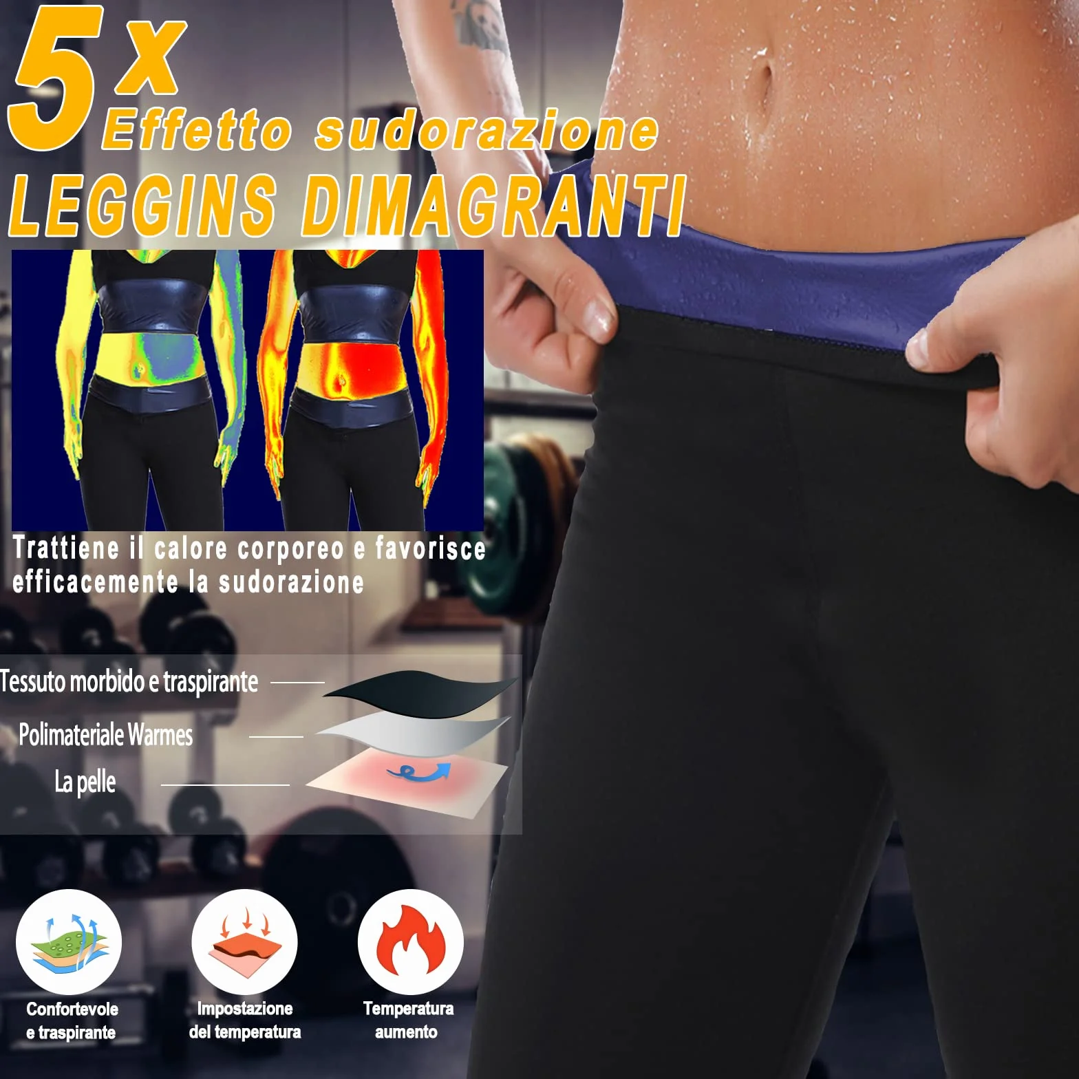 Pantaloni Sauna Dimagranti Donna Vita Alta Leggins Anticellulite Push Up Tuta Snellenti Effetto Sauna per Yoga Corsa Fitness