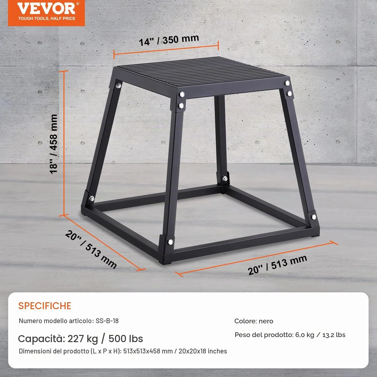 VEVOR Box Pliometrico 513x513x458mm Piattaforma Pliometrica Carico 227 kg Jump Box per Allenamento Fitness Crossfit