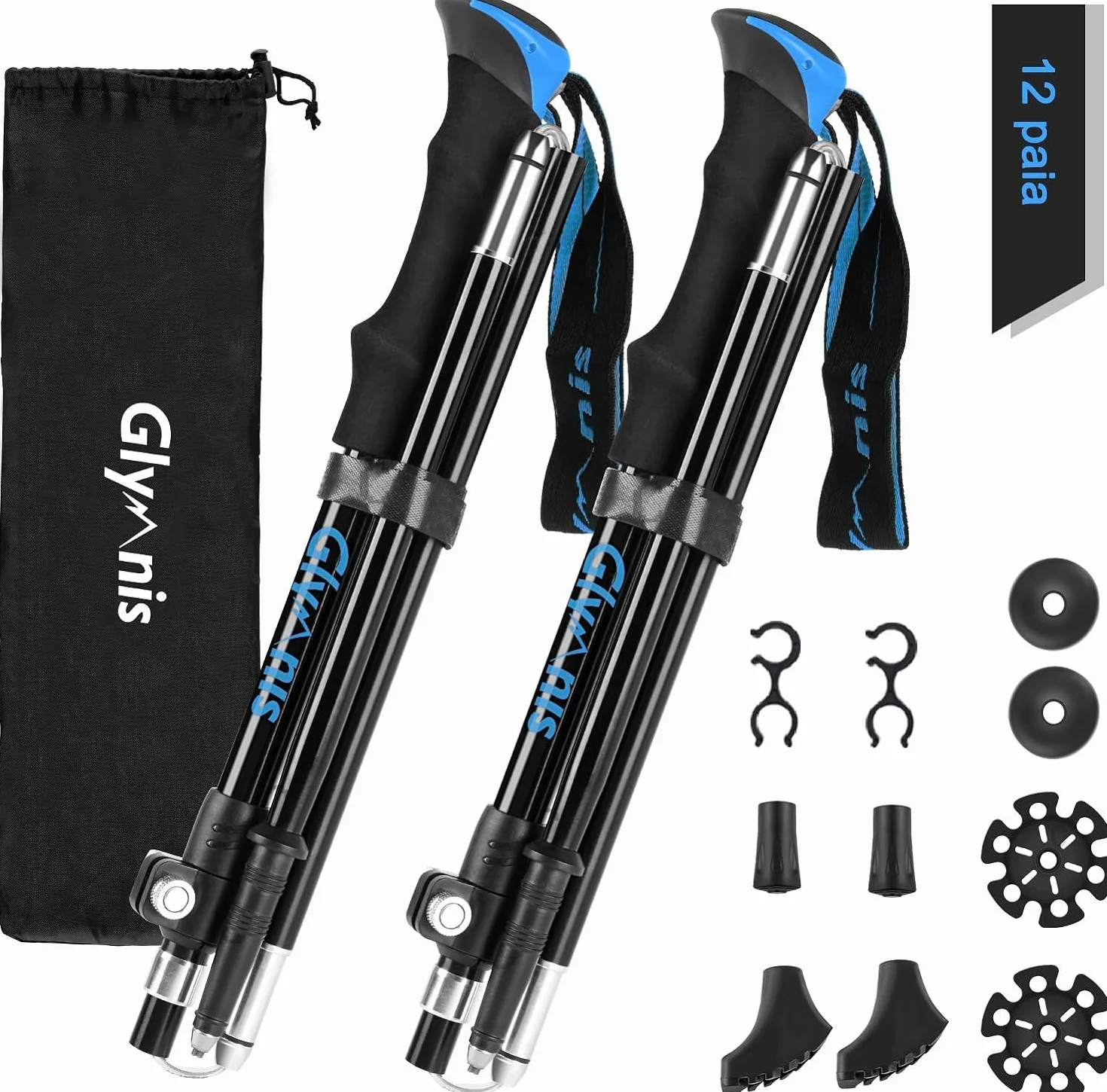 Bastoncini da Trekking Pieghevoli Antiurto 110-130cm Alluminio 7075 Impugnatura Eva Punta Carburo di Tungsteno 1 Paio
