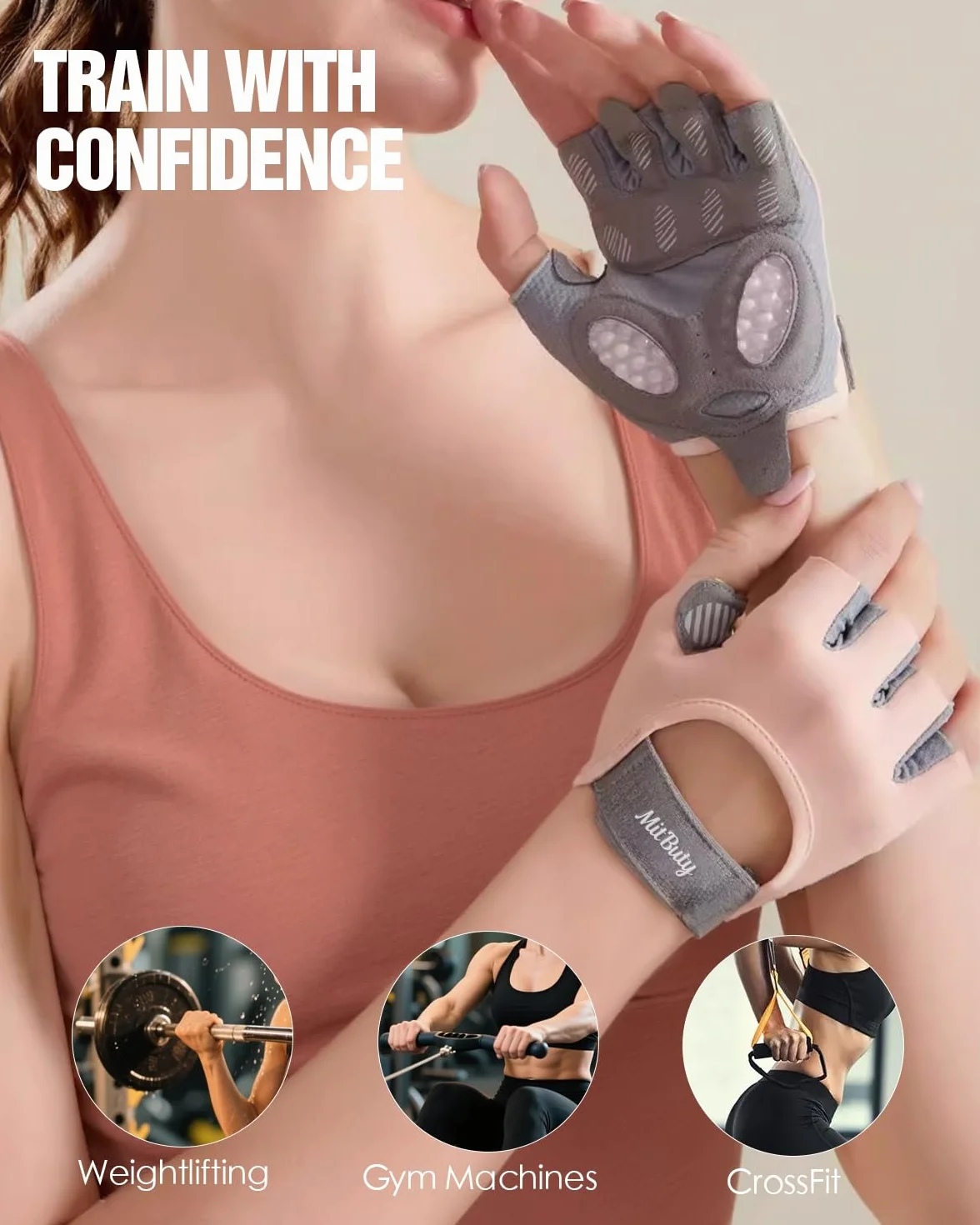 Guanti Palestra Senza Dita per Sollevamento Pesi, CrossFit, Fitness, Palmo Antiscivolo in Silicone
