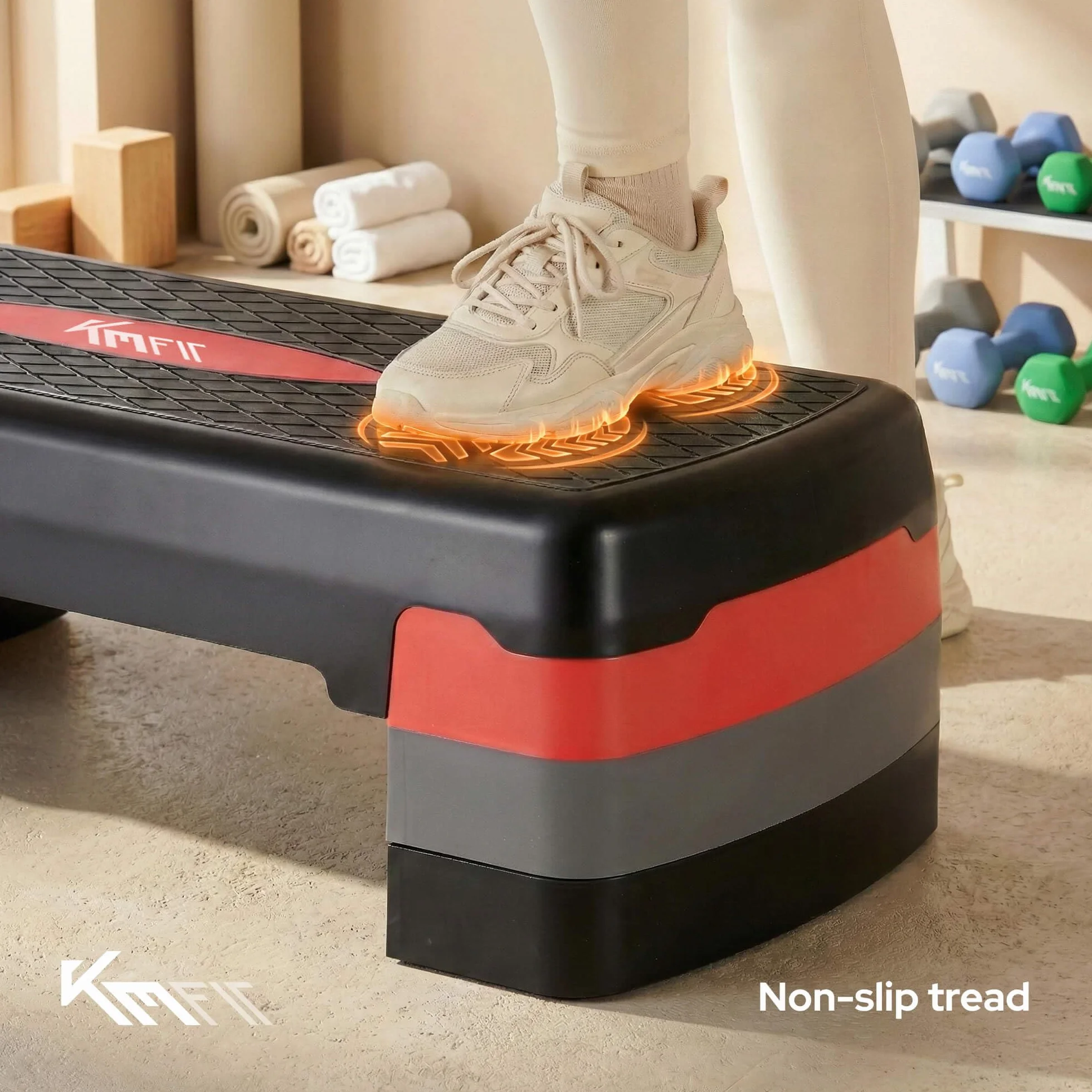 KM-Fit Fitness Stepper Aerobic Step-Bench regolabile 3 posizioni 200 kg con tappetino antiscivolo
