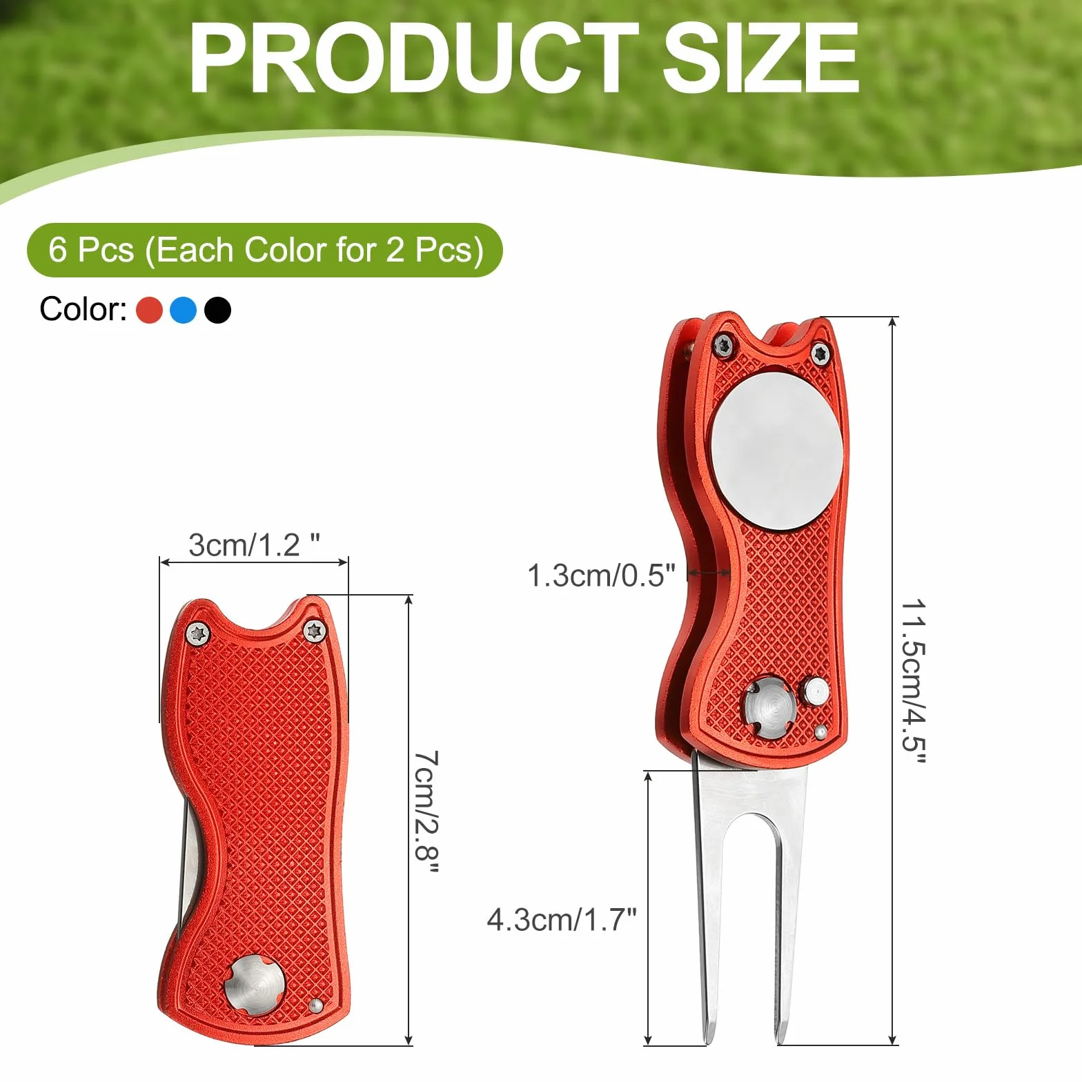 PATIKIL Strumento di riparazione per divot da golf pieghevole in metallo con marcatore magnetico forcella acciaio inox