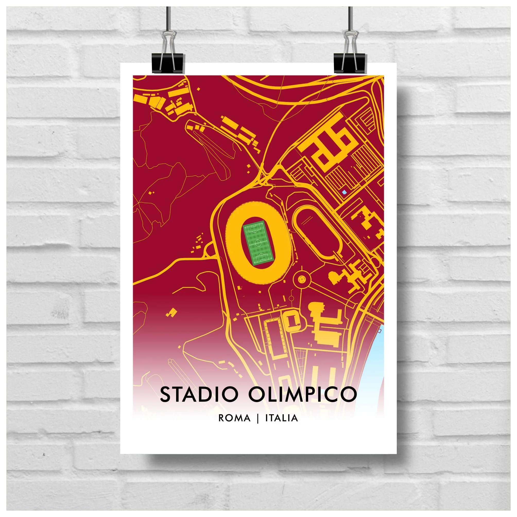 GroundDesigns A.S. ROMA Football Gift STADIO OLIMPICO Roma Italia 90 Stadio Art Map A3 Stampa
