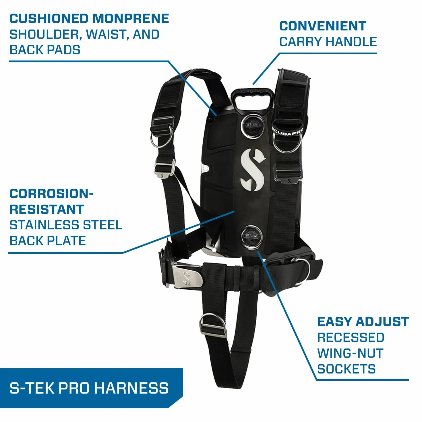 SCUBAPRO S-Tek PRO System Harness Back Plate Stainless Steel Donut Wing 30 lbs 13 kg Single Tank Adapter