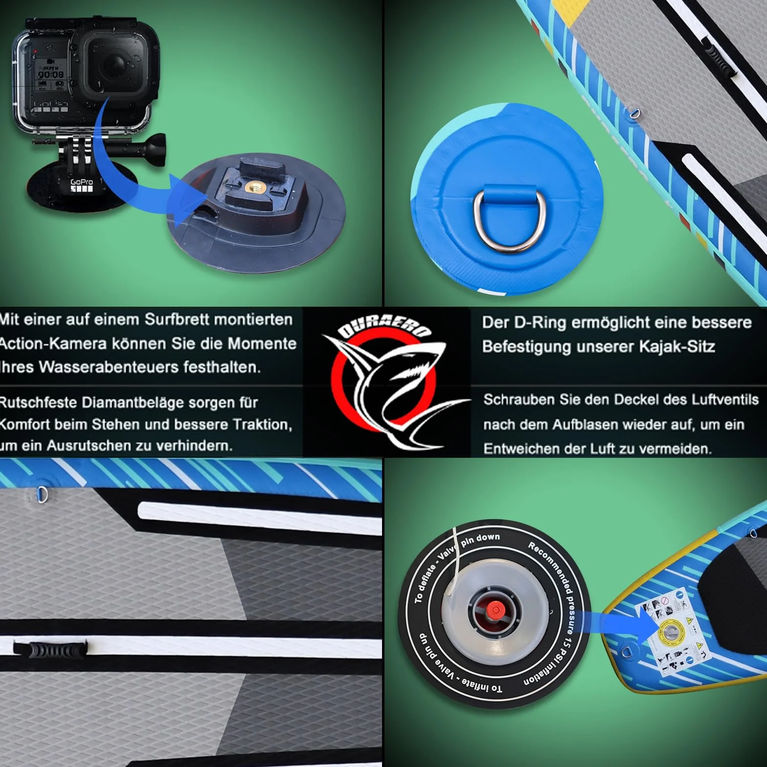 Tavola Gonfiabile da Stand Up Paddle, 330 x 76 x 15 cm, con Supporto per Fotocamera, Accessori Completi, Portata Fino a 150 kg