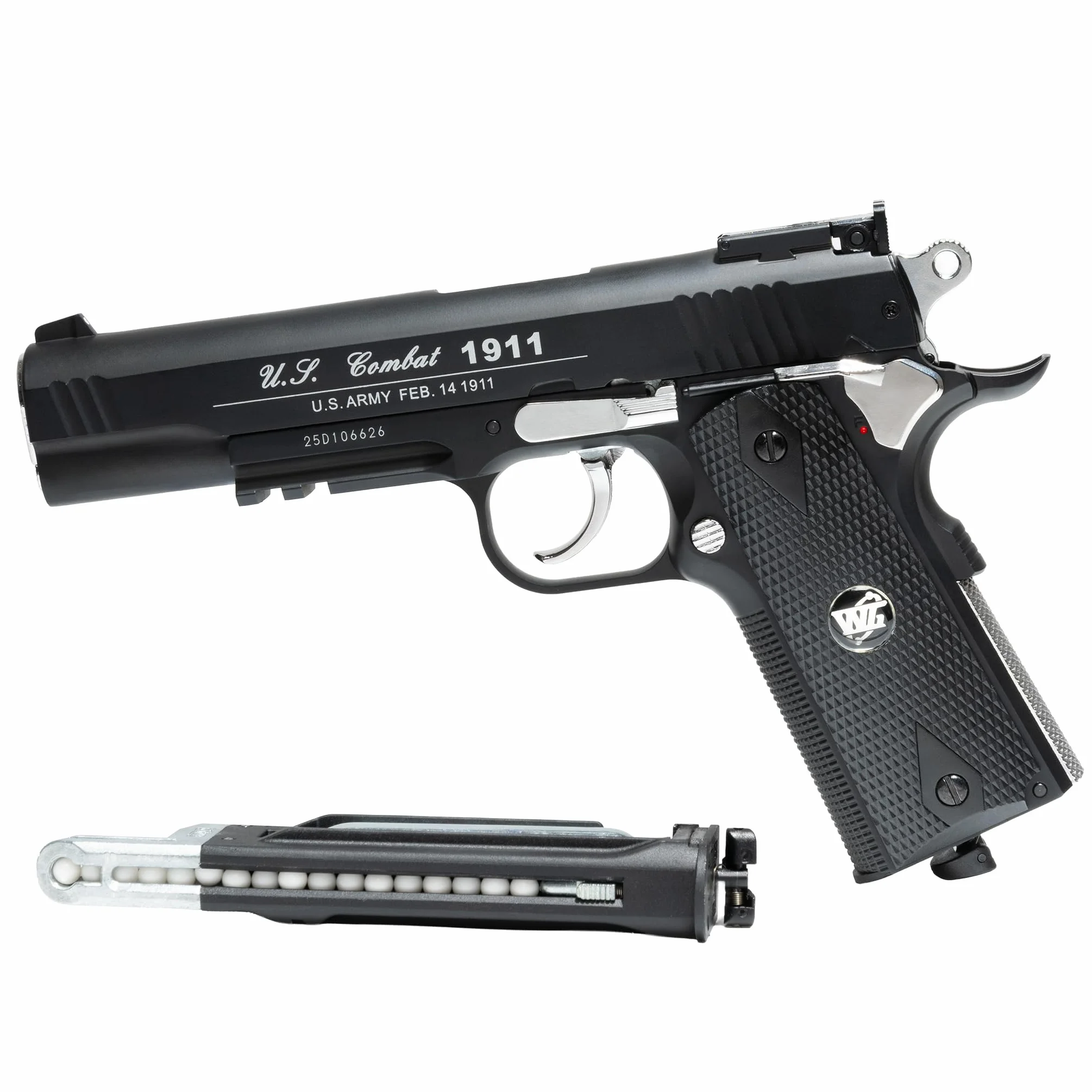 Pistola Softair WG Combat 1911 CO2 Full Metal, 1000 Pallini 6mm, nero