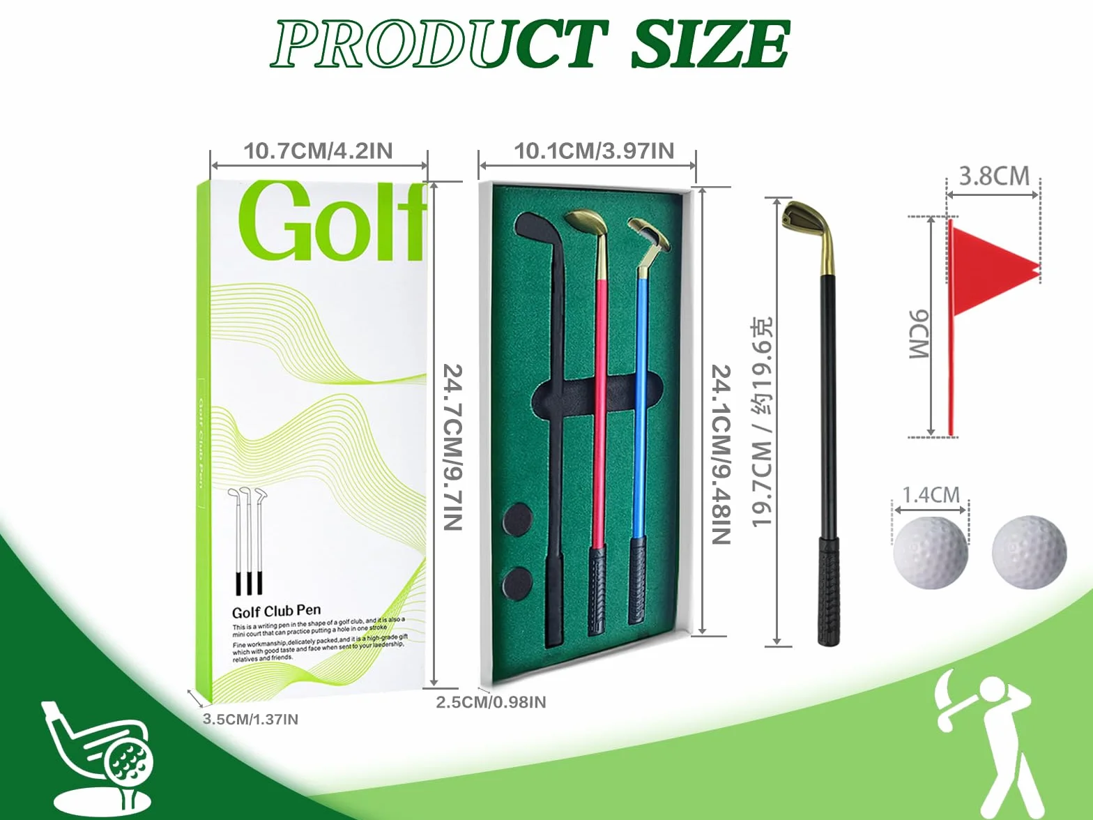 Set di 3 Penne Mazze da Golf in Metallo, Penna a Sfera 3 Colori, Regalo Uomini