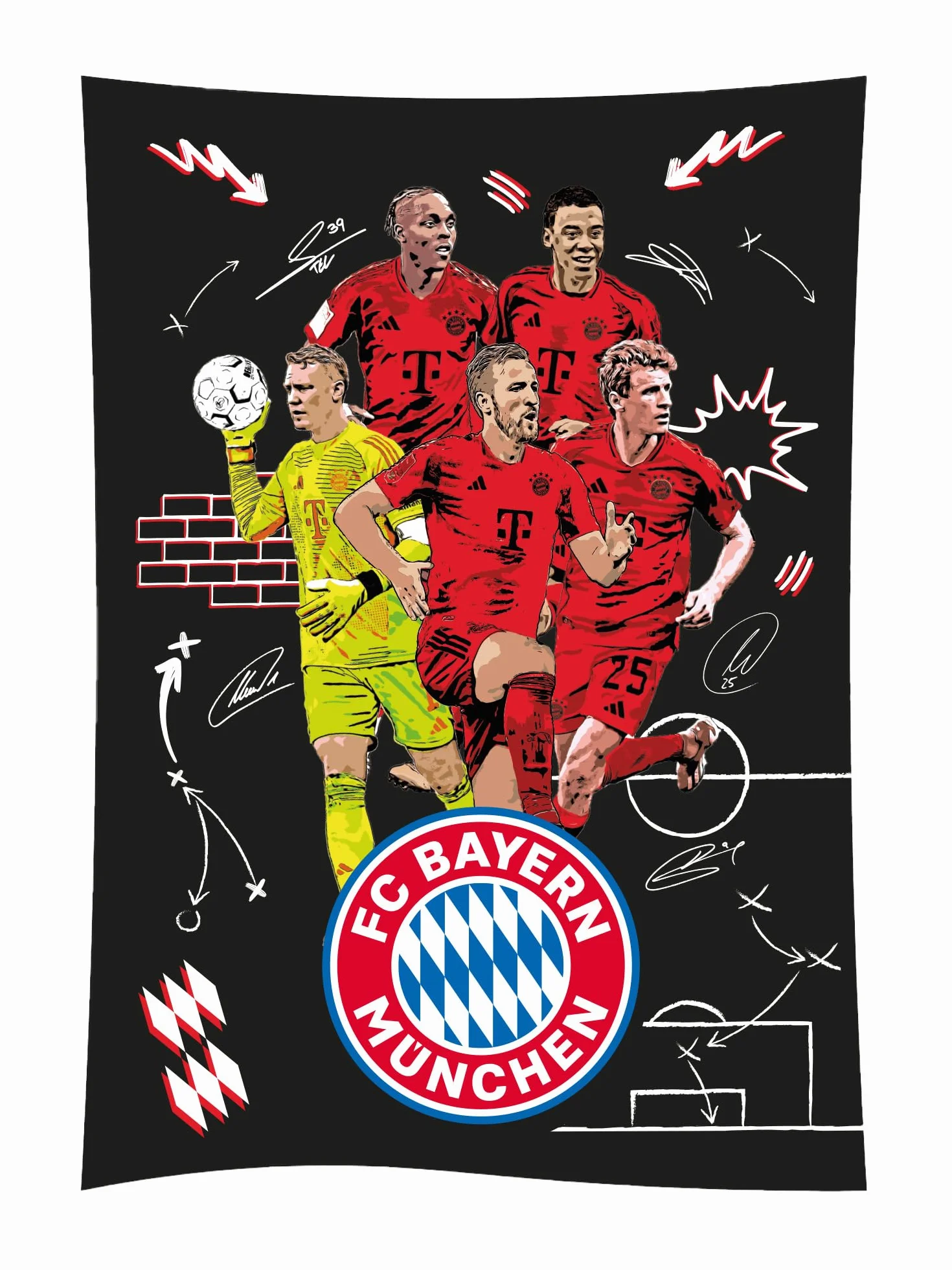 FC Bayern München Biancheria da letto Player 2024-25 Nero 135 x 200 cm