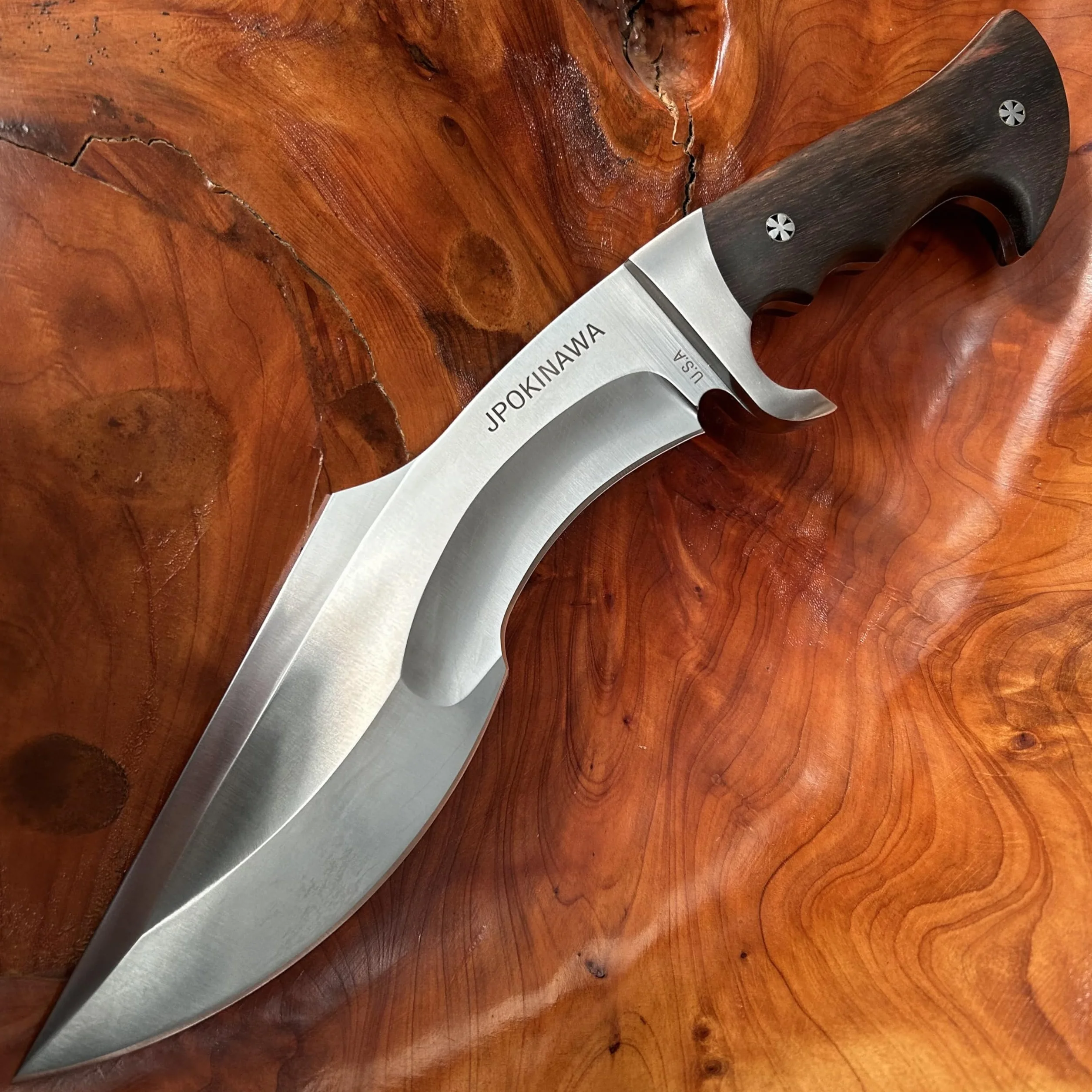 39cm【peso coltello 0.77kg】 machete pesante - Tang completo 60HRC Lama in acciaio ad alto tenore di carbonio Manico in legno di ebano Con fodero in pelle di mucca