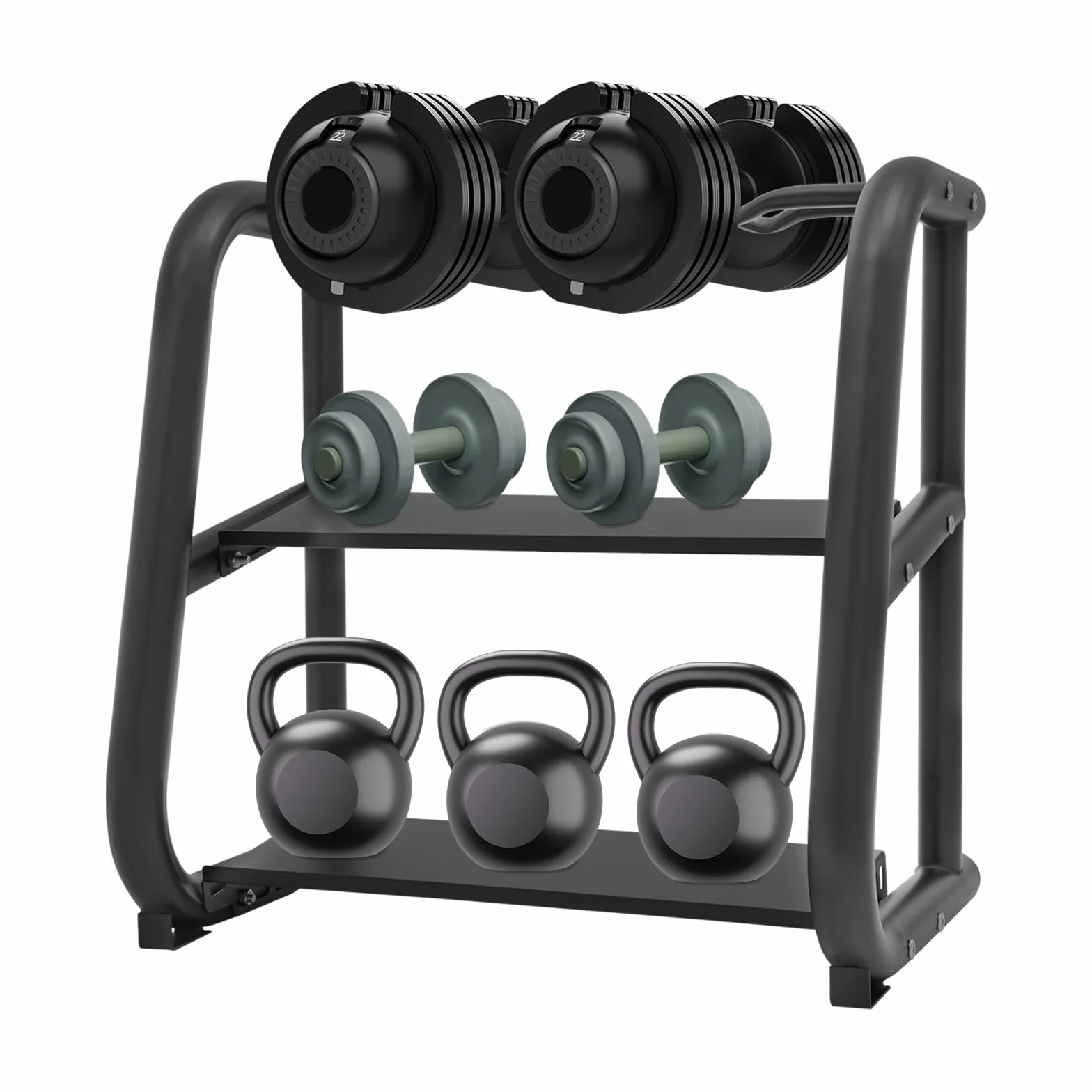 Supporto multifunzione per manubri e kettlebell – 100 kg di capacità di carico (solo scaffali)