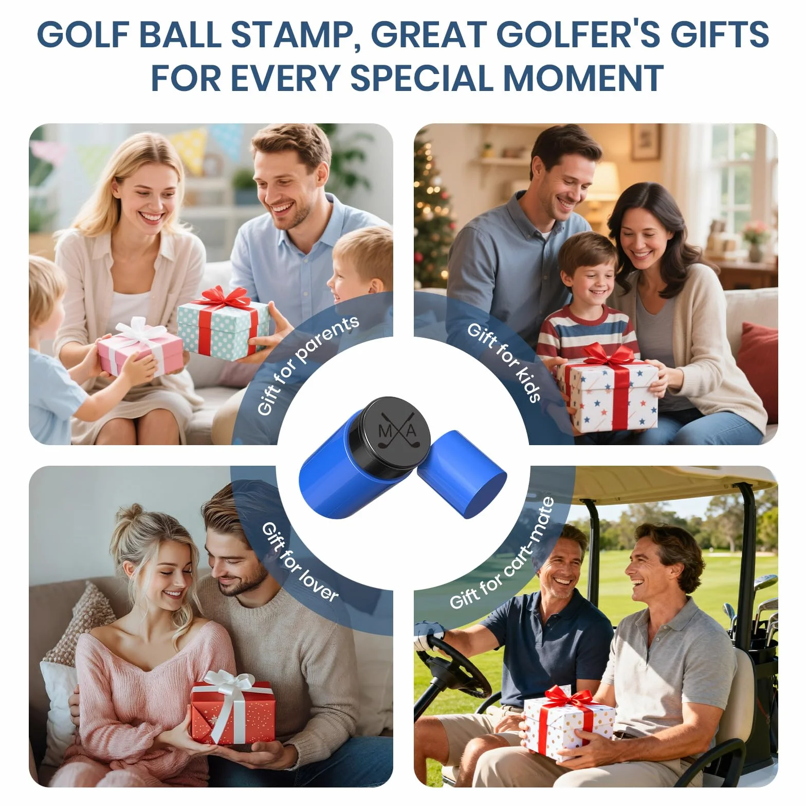 Timbro personalizzato autoinchiostrante per pallina da golf con monogramma