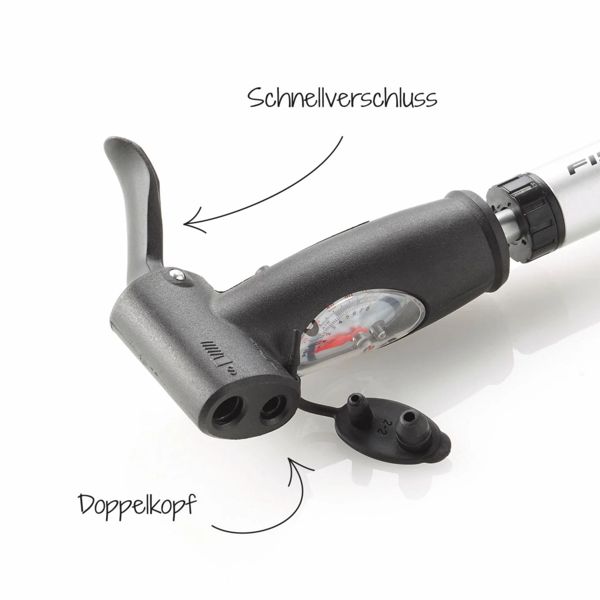 Fischer Mini-Pompa Alluminio Doppia Corsa Treppiedi Argento 85573