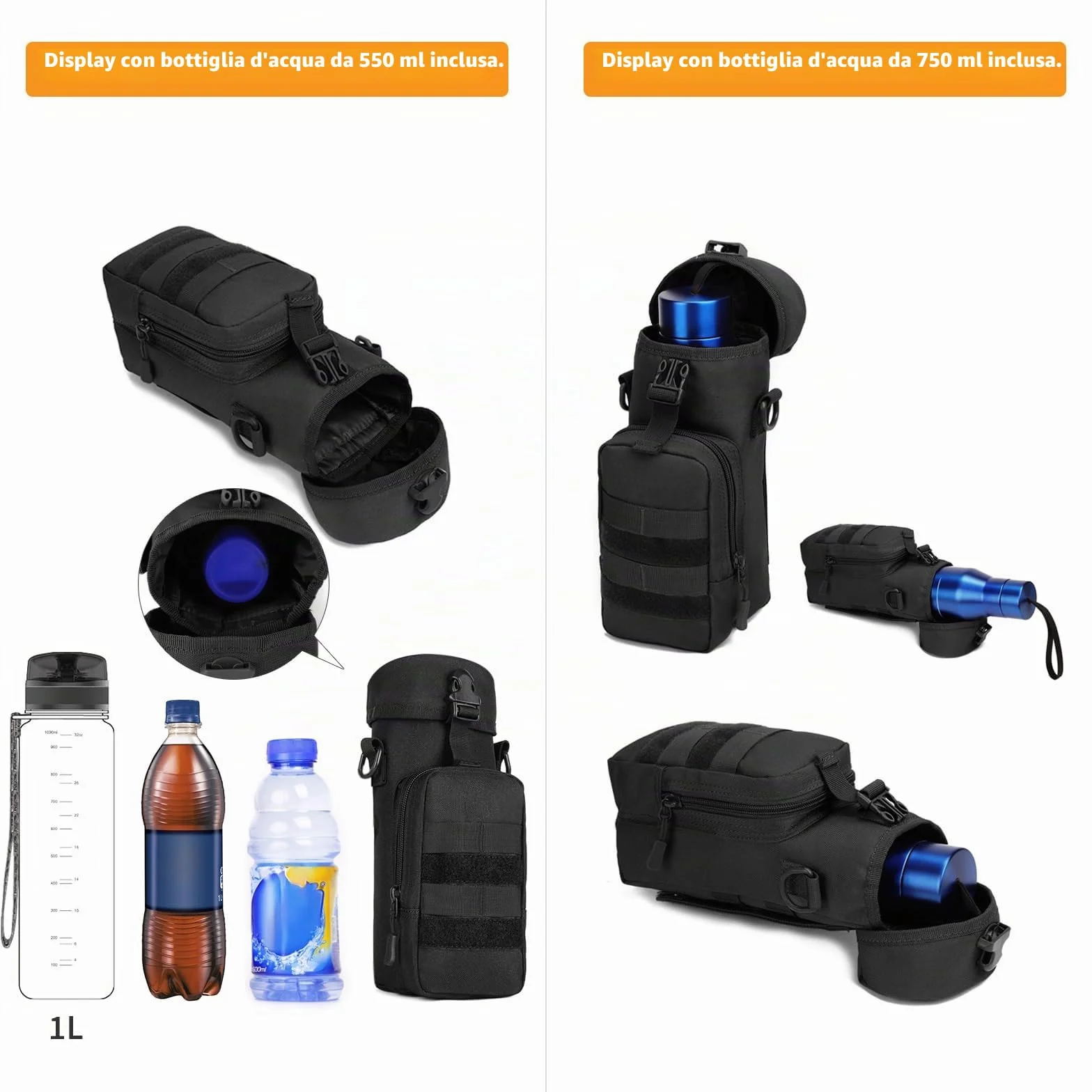 Huntvp Borsa per Borraccia Molle Militare Tattico Borsa Tracolla Porta Bottiglia Custodia Borraccia per Sport Outdoor Ciclismo Trekking Campeggio Escursionismo