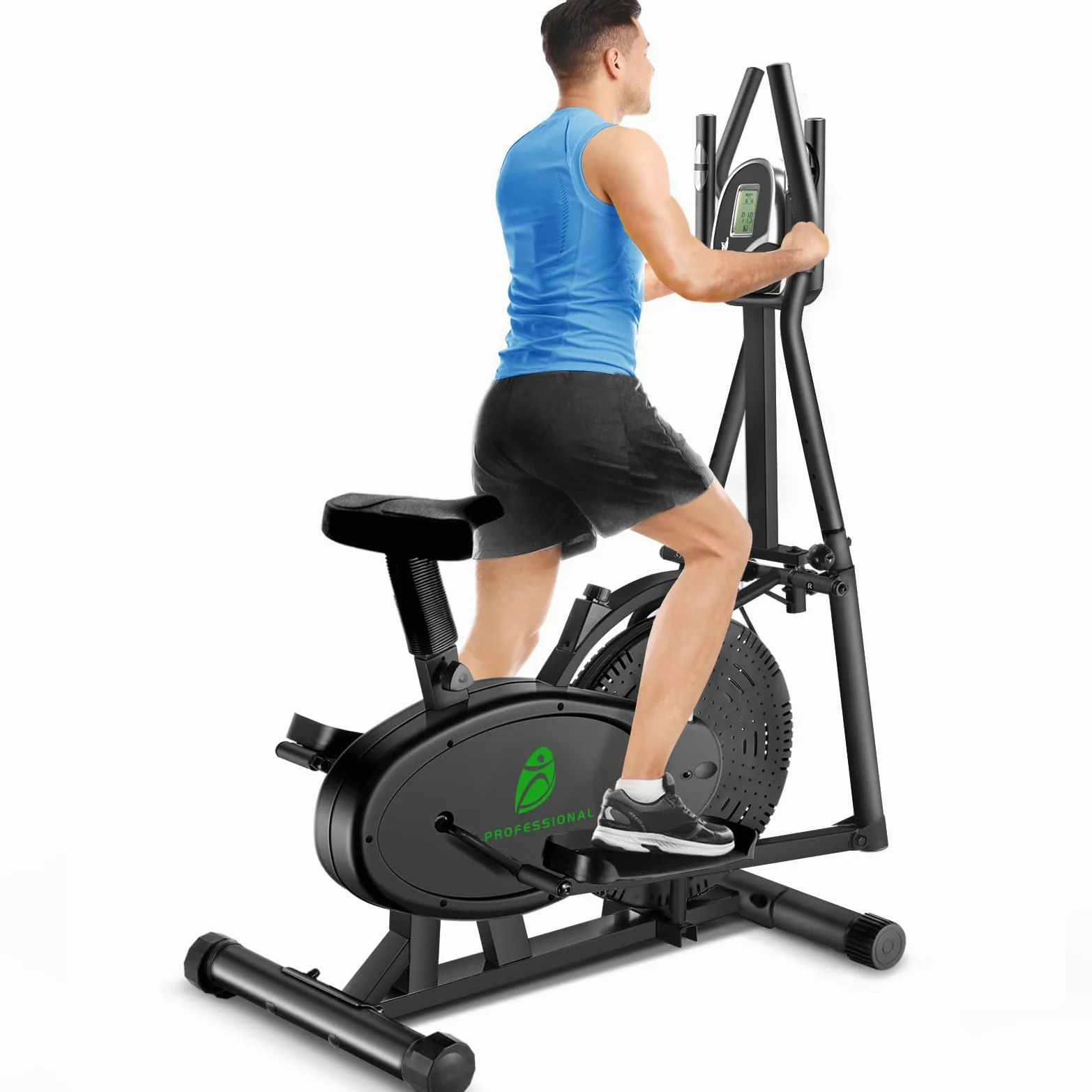 Ellittiche Per La Casa, 2 in 1 Cross Trainer Ellittico Ergonomico Con Sedile e Resistenza Regolabili, Display LCD, Pedale Antiscivolo, Capacità Di Carico 265 LBS Salvaspazio