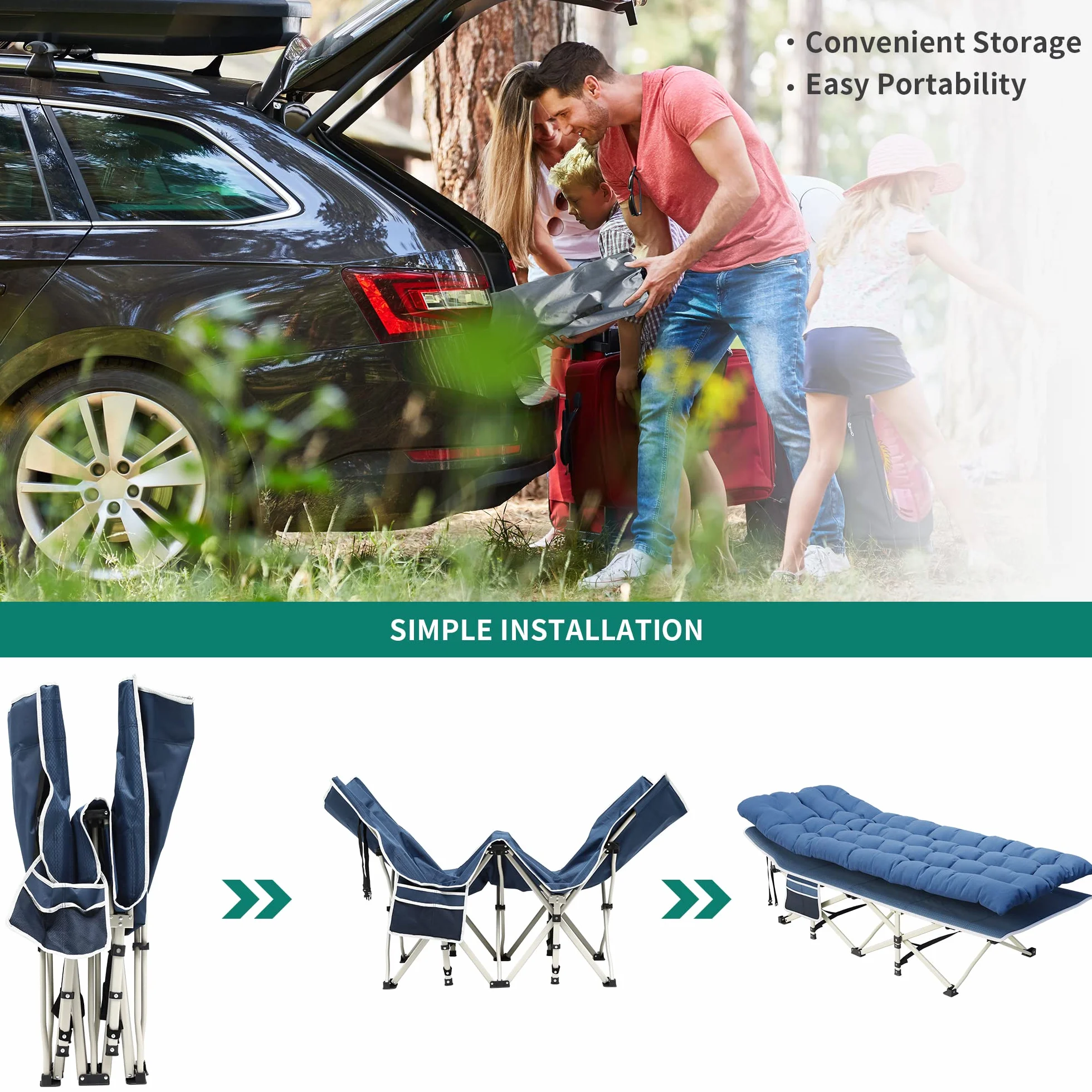 YITAHOME Letti da Campeggio Pieghevoli per Adulti, Lettino con Materasso Extra Spesso, Tubi Più Spessi, Blu