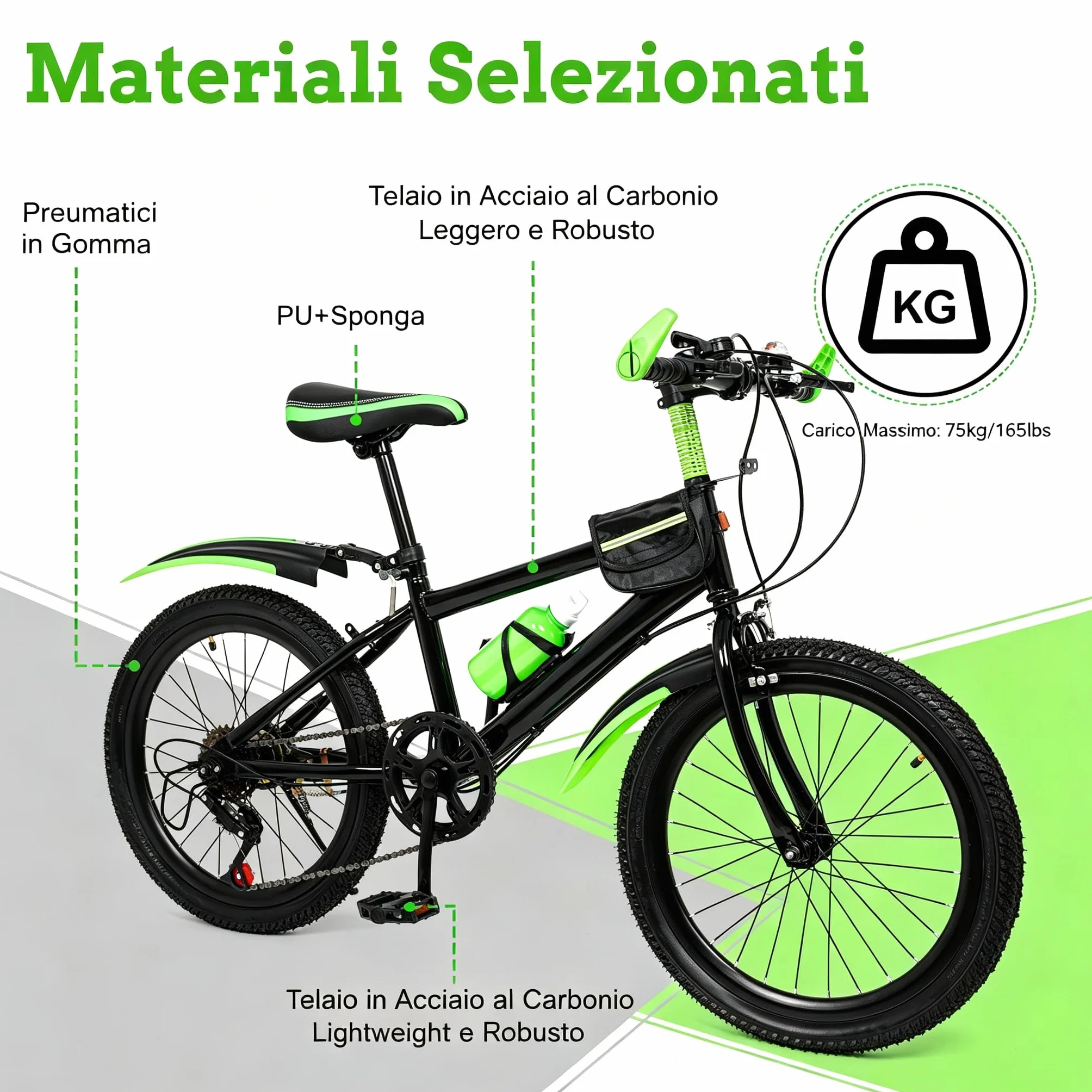 Mountain Bike 20 Pollici per Bambini Ragazzi Ragazze da 8 a 13 Anni, Bicicletta MTB 7 Marce Freni a Disco