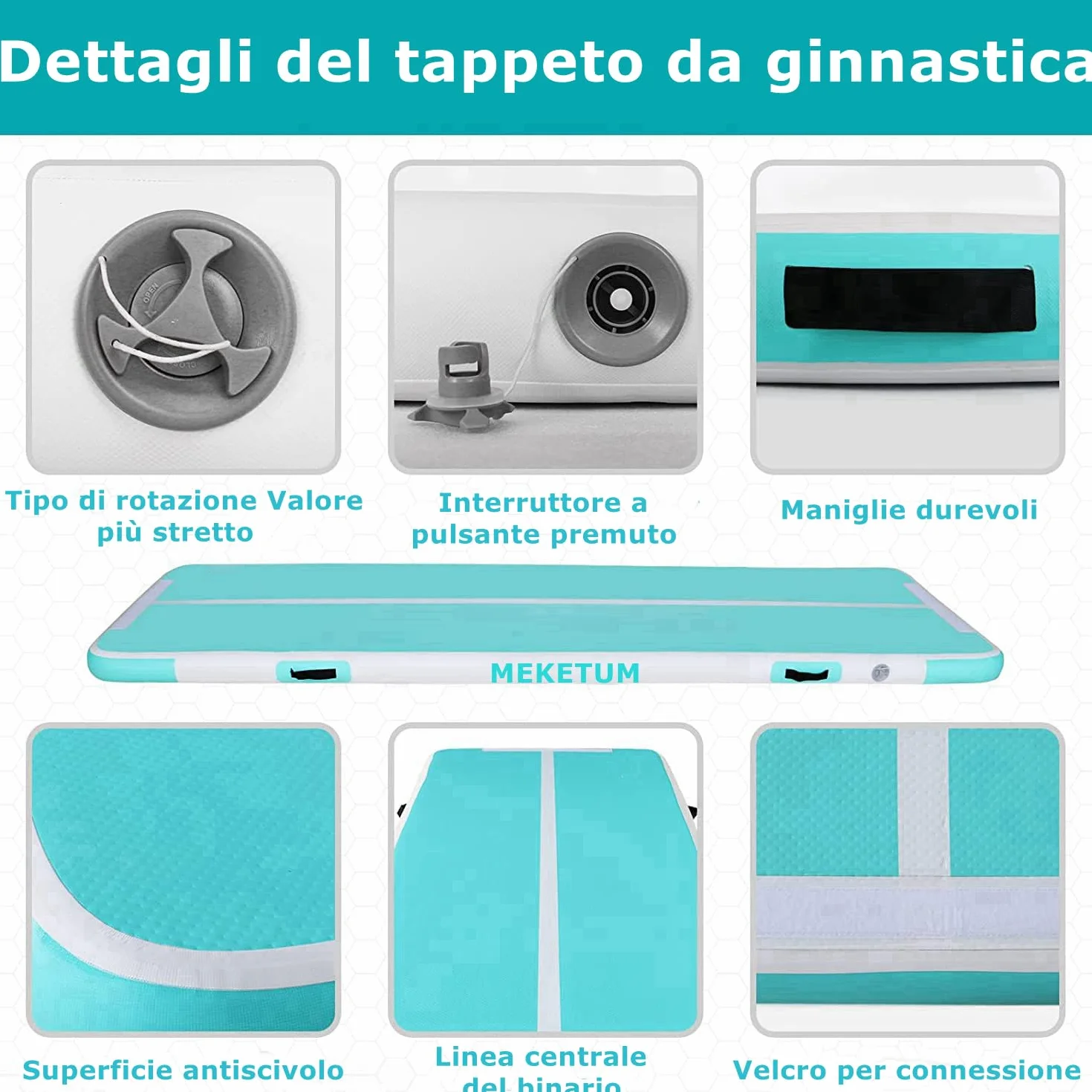 Air Track Tappetino Ginnastica Artistica 2-6 Metri 10/20CM Spessore Materasso con Pompa