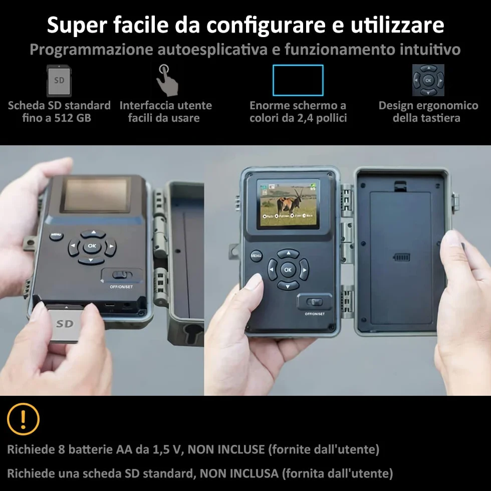 GardePro A3S 64MP 1296P H.264 Fototrappola Infrarossi Invisibili No-Glow IR LED IP66