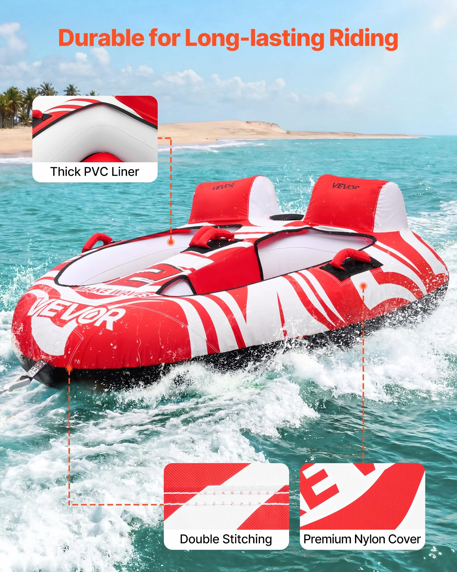 VEVOR Galleggiante di Traino per Barche 2 Persone Carico Max 154 kg Tubo Sport Nautici Copertura in Nylon Rosso