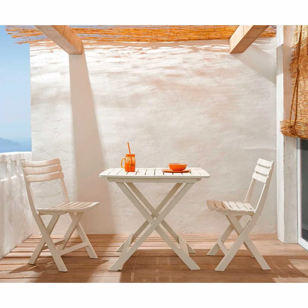 vidaXL Tavolo da Giardino Pieghevole Design a Doghe Bianco 79x72x70 cm Plastica
