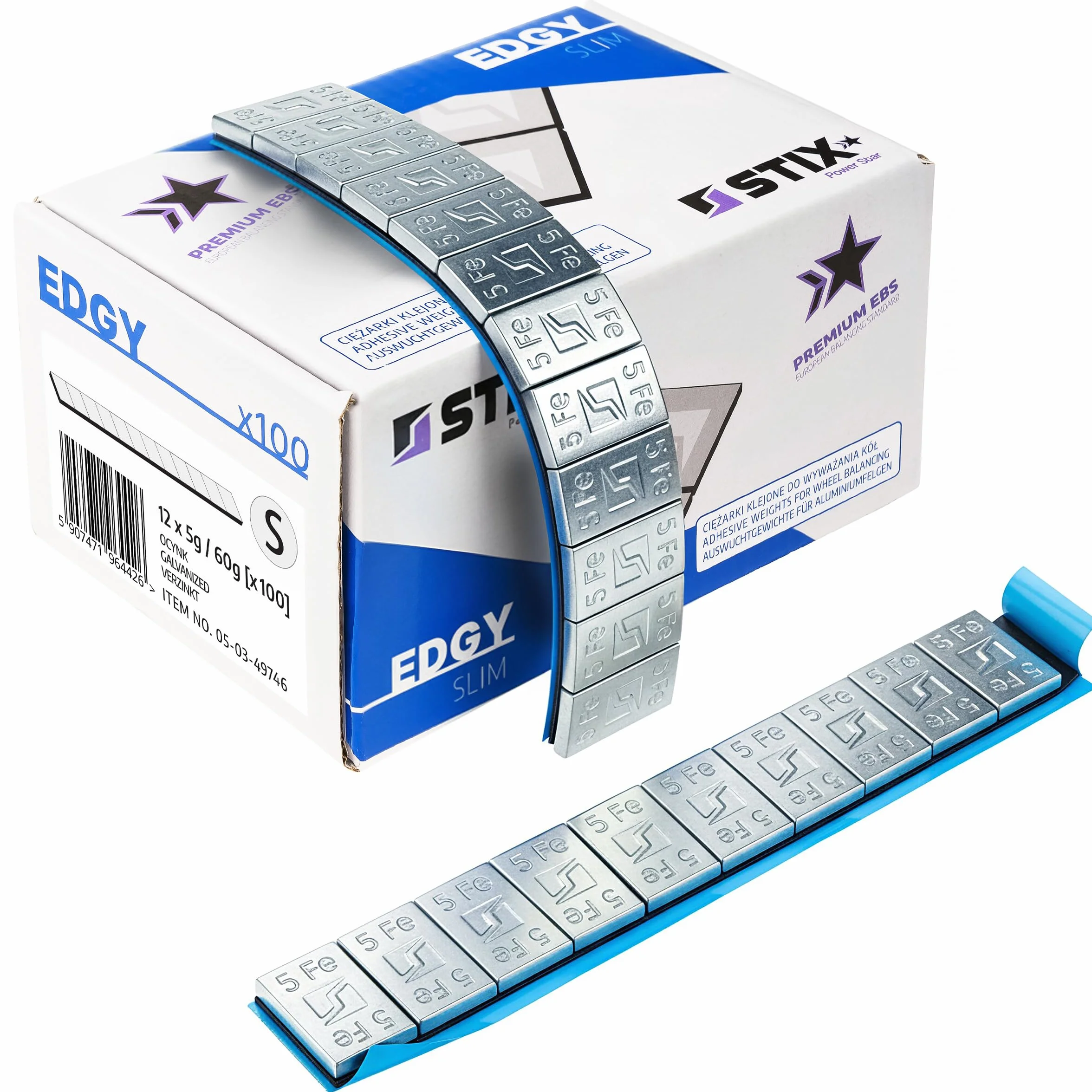 Stix Pesi adesivi Edgy Slim per bilanciamento 1200 pezzi 5 g – 100 strisce da 60 g zincate 3,5 mm Slim Design con forte pellicola adesiva per cerchioni in alluminio e cerchioni per auto