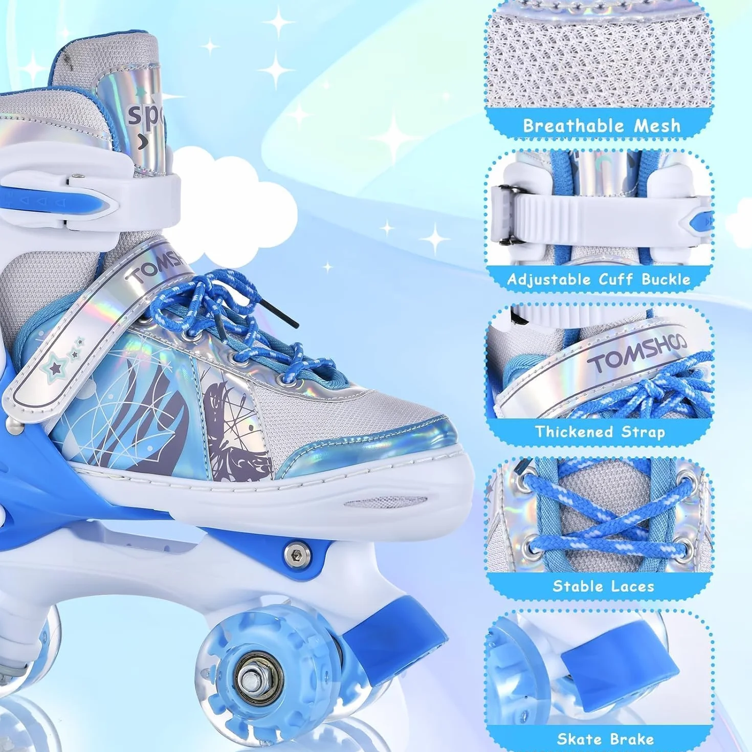 TOMSHOO Pattini a rotelle per ragazze, pattini in linea per bambini, ragazze, con luci a LED luminose, pattini in linea per bambini, misura regolabile, per principianti, bambini, regalo
