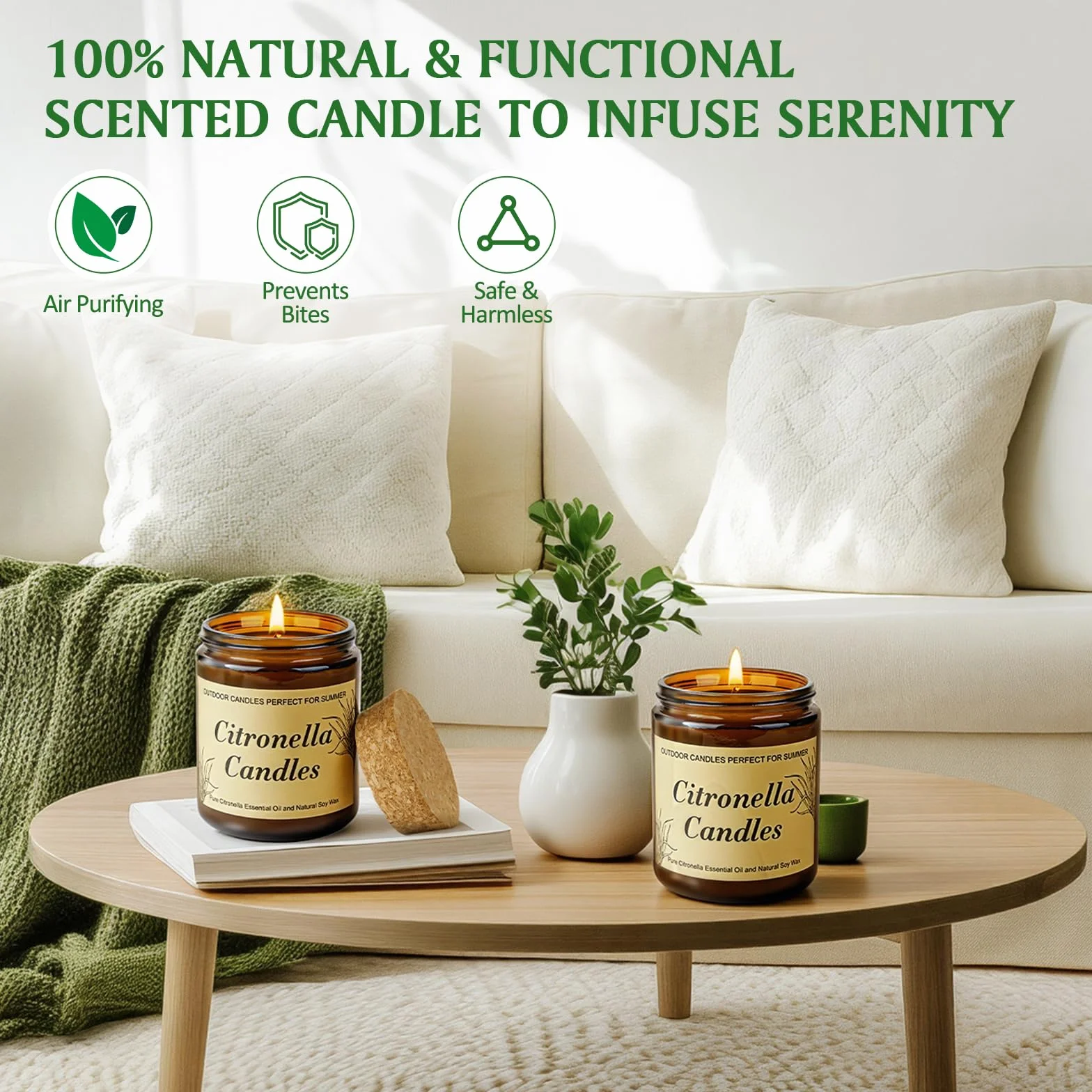 Candele Citronella per Esterni Set 2 Pezzi 250 Ore Cera di Soia Naturale