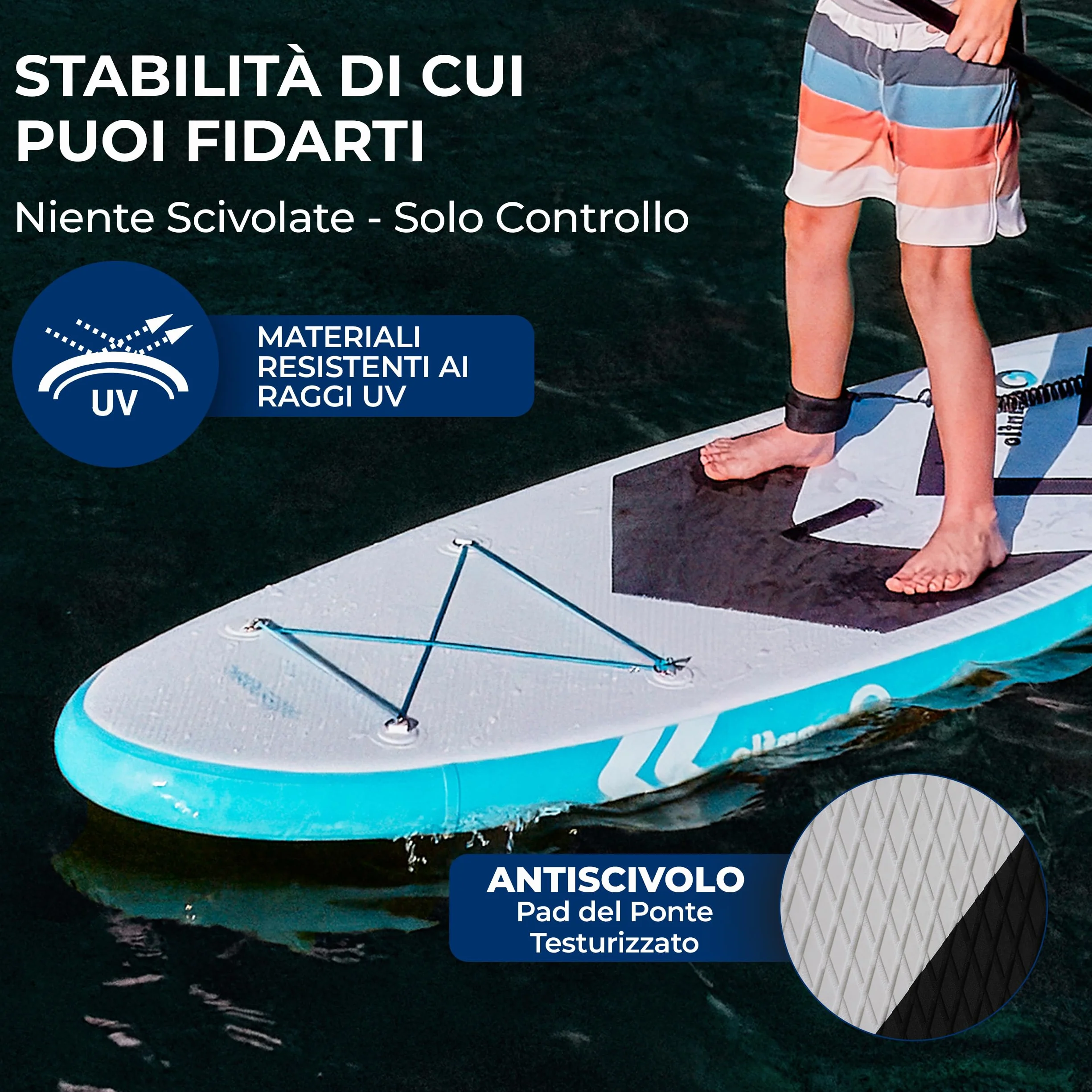 SereneLife SUP Gonfiabile 237 cm Tavola Larga 76 cm Stand Up Paddle Board Include Pagaia Regolabile Zaino 90 kg