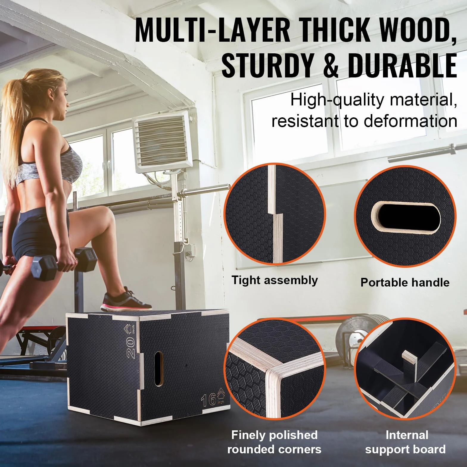 VEVOR Scatola per Plyo in Legno 3 in 1, Piattaforma Antiscivolo per Esercizi Fitness e Allenamento
