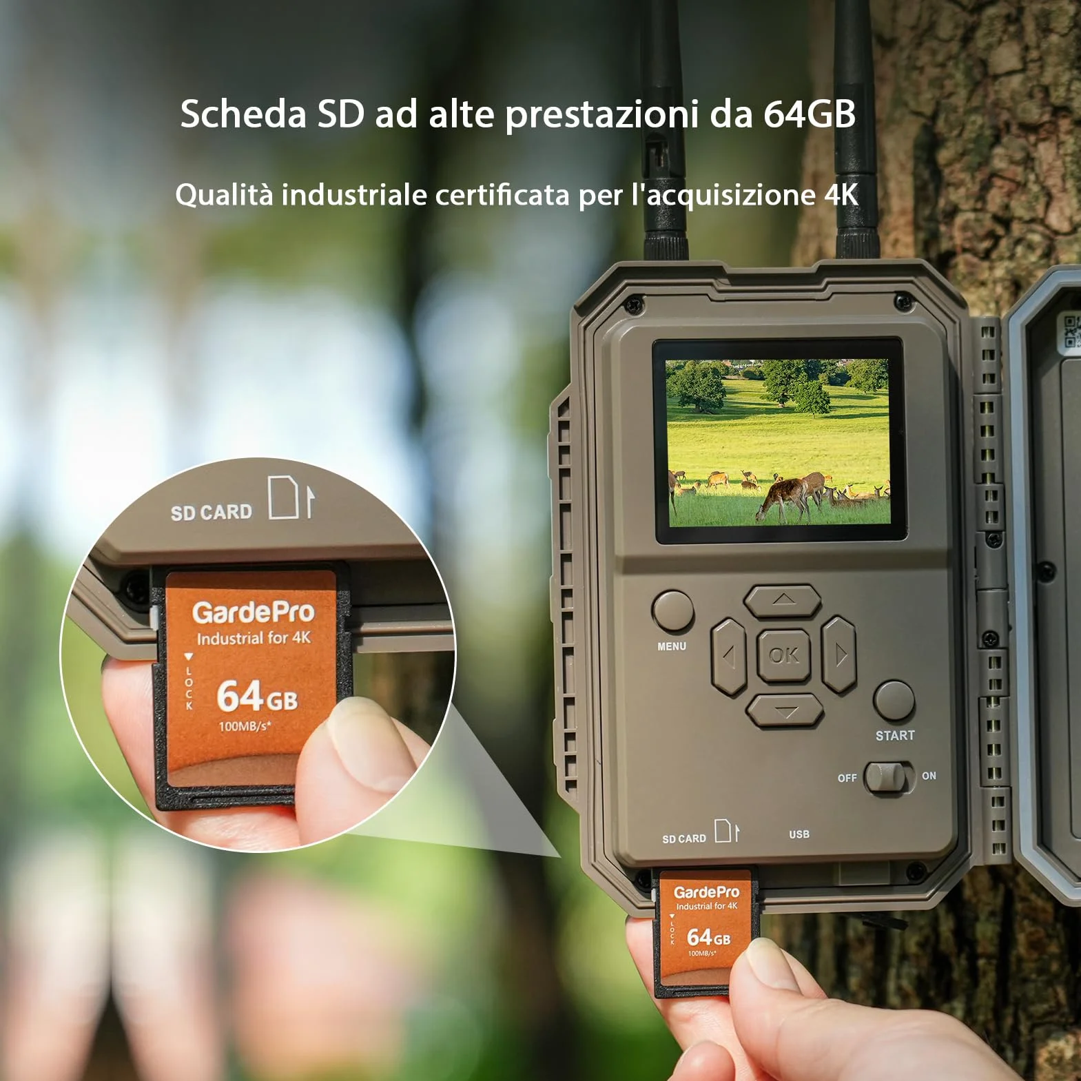 GardePro E8 2.0 Fotocamera da Caccia 64MP 4K H.264 WiFi Bluetooth Visione Notturna 30m IP66