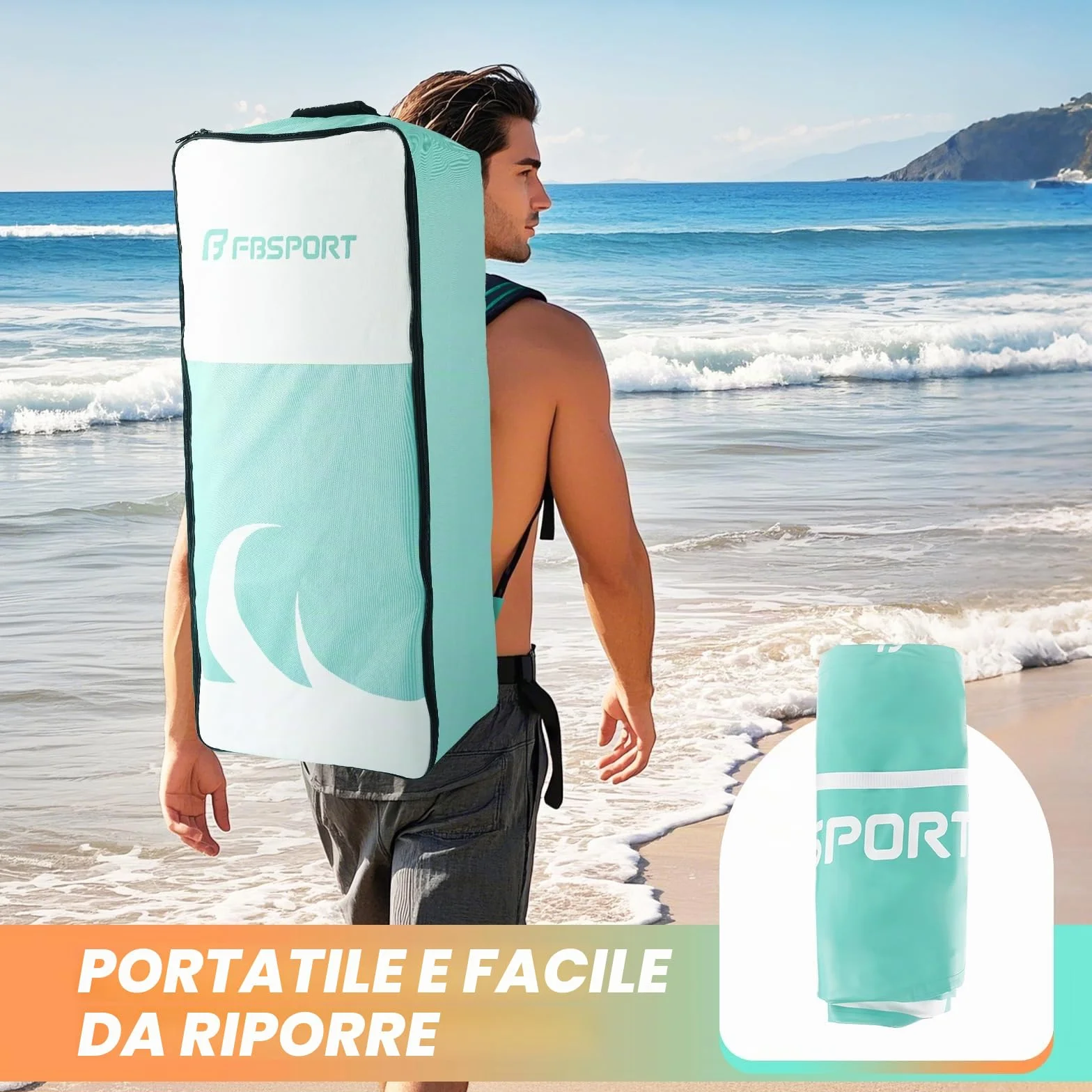 FBSPORT Tavola SUP Gonfiabile 335cm Stand Up Paddle Board Spessa 15cm con Pagaia Regolabile, Zaino, Pompa e Pinna Rimovibile