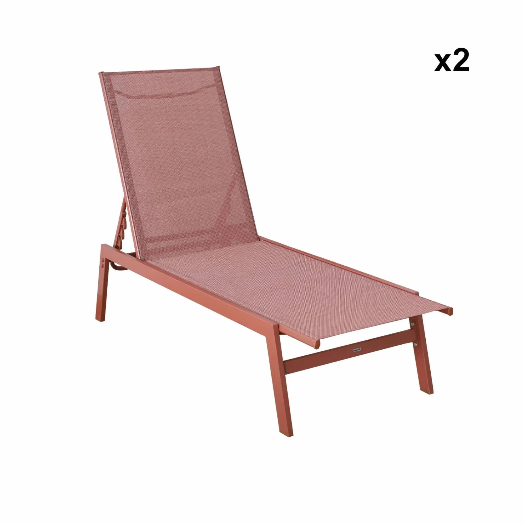 Set 2 lettini prendisole in acciaio multiposizione Terracotta - 155x59x106 cm