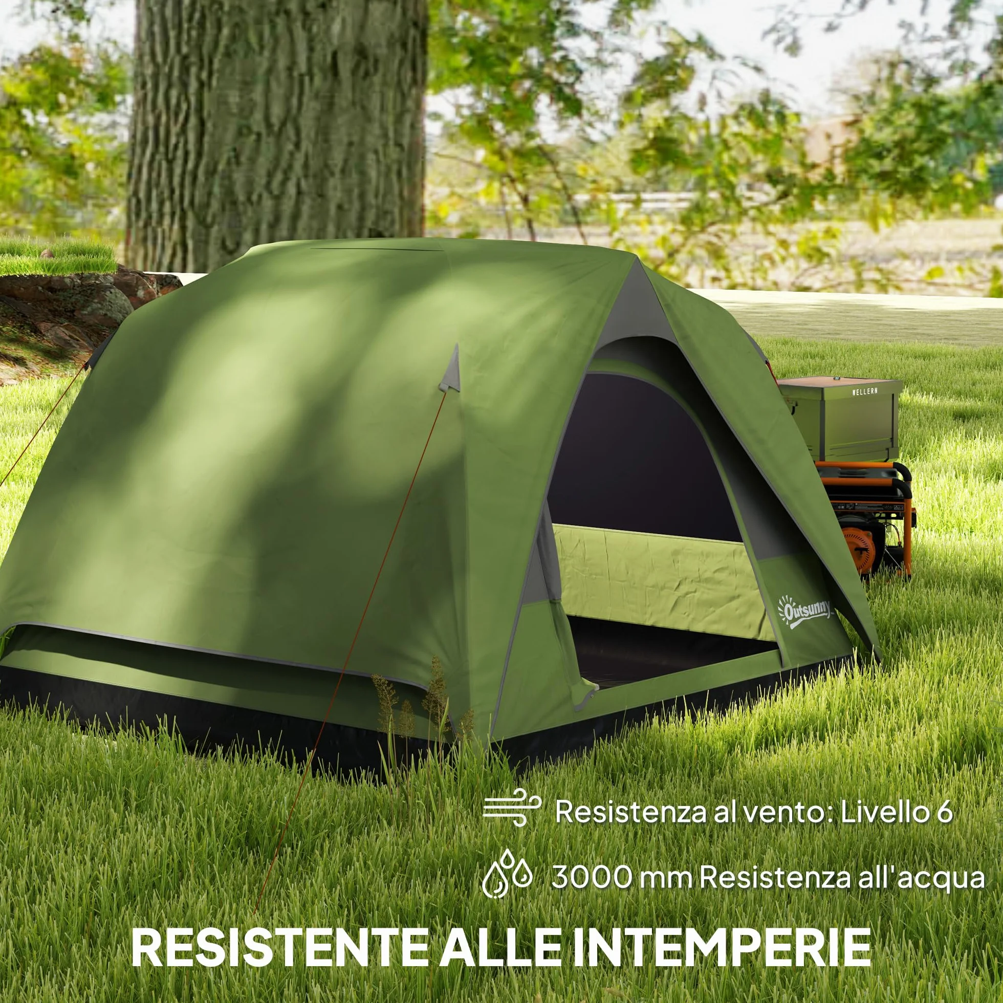 Outsunny Tenda da Campeggio 3 Persone Impermeabile 3000mm a Cupola con Pavimento