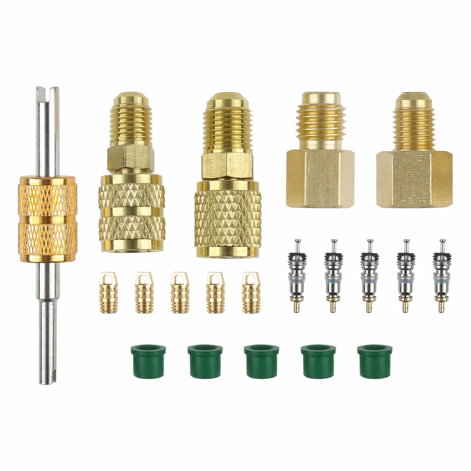 R410A R134A Adattatori Mini Split Kit di montaggio adattatore 5/16" SAE 1/4" SAE Flare, 1/2 Acme 1/4" Femmina a Maschio Kit di montaggio in ottone con rimozione nucleo valvola per HVAC Mini