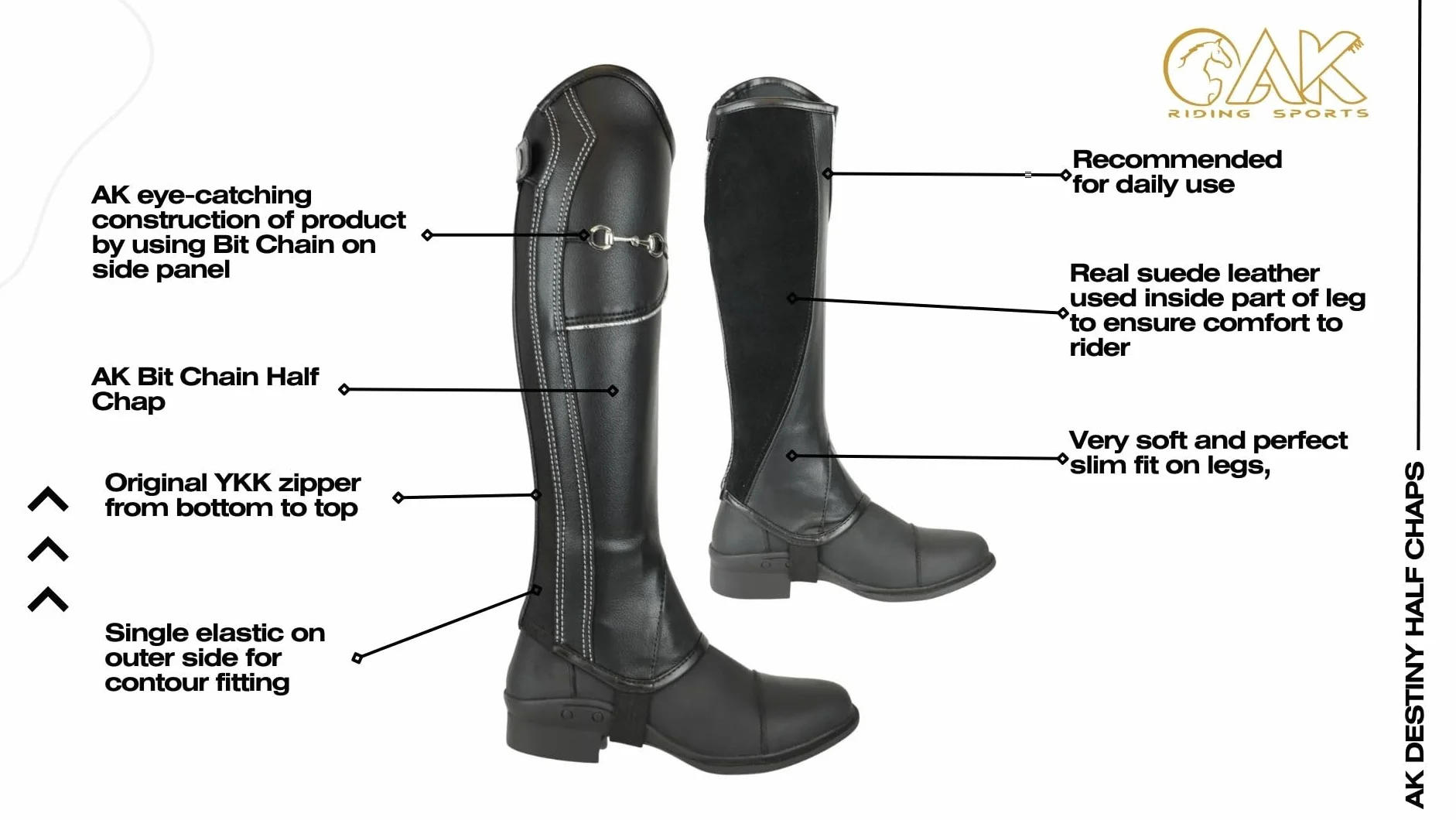 AK Bit Chain Horse Riding Half Chaps Mezza Cappotti with Additional Leather Protection AKRS-1864