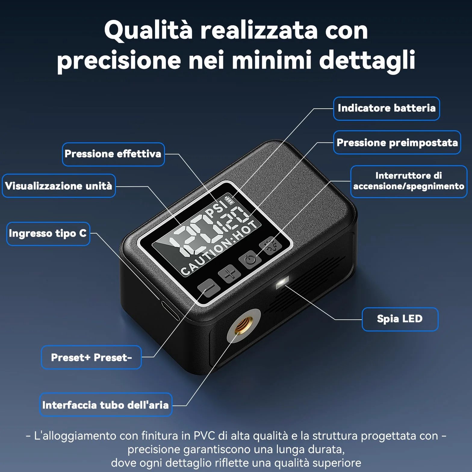 Mini Pompa Elettrica Bici Silenziosa 120 Psi Gonfiaggio Rapido 50s Compatibile Valvole Presta Schrader