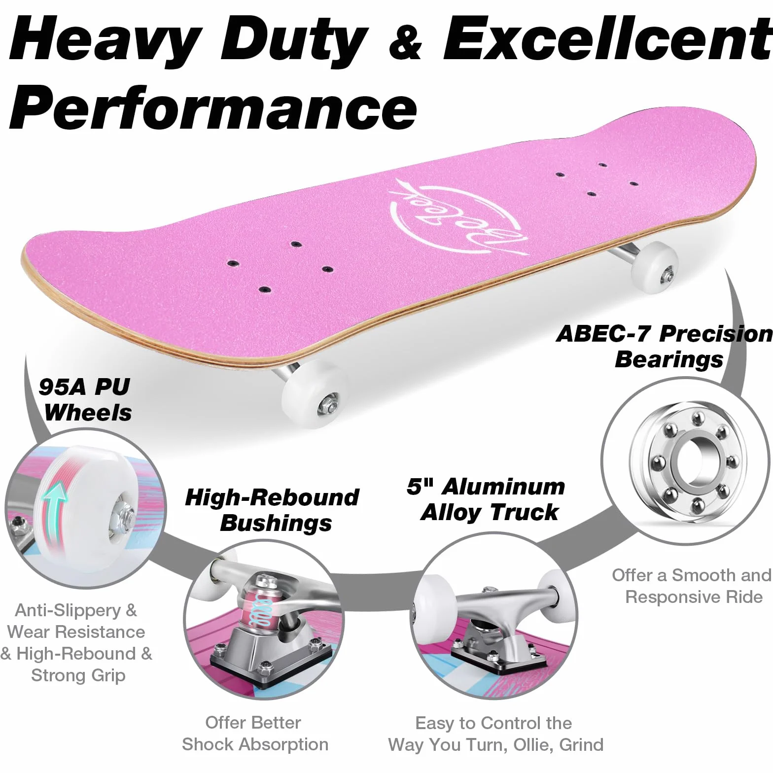 BELEEV Skateboard 31x8 per Principianti, Bambini, Adolescenti e Adulti, Completo Pro Cruiser Skateboard per Ragazza Ragazzo, Acero Canadese a 7 Strati, Doppio Vassoio Concavo, con Strumento a T