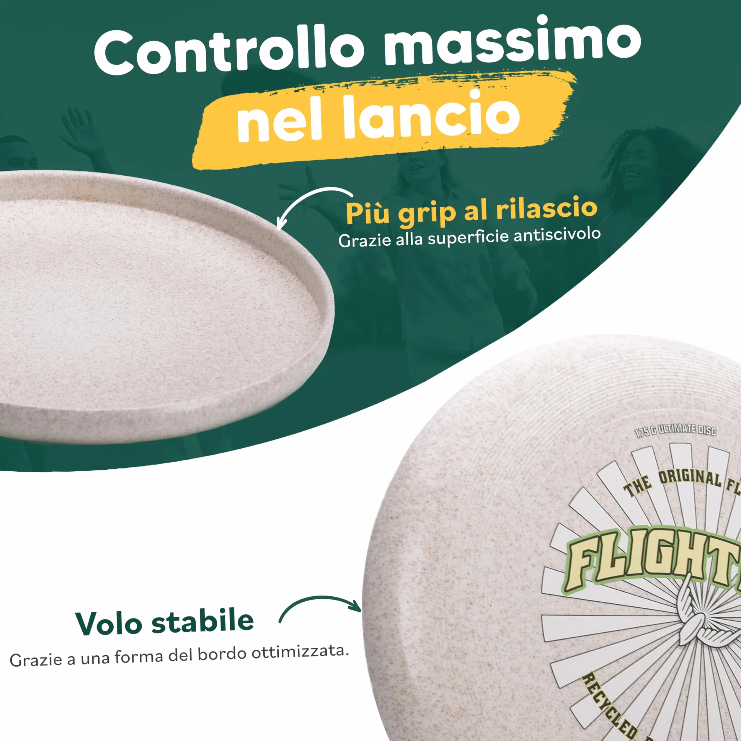 Frisbee Professionale 175g in Plastica Riciclata Antiscivolo per Spiaggia e Parco