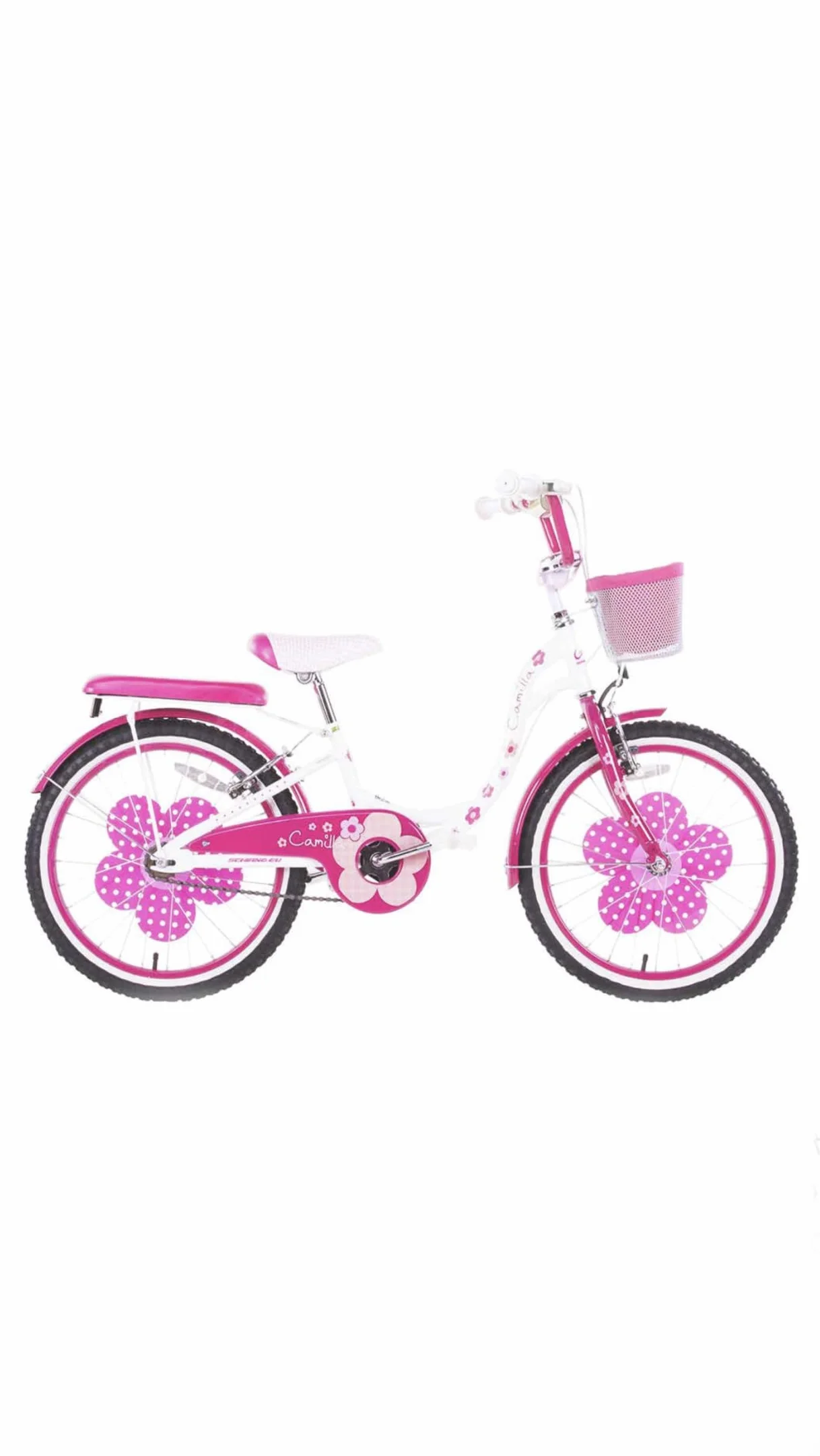 Generico Bicicletta da bambina 20" rosa con cestino