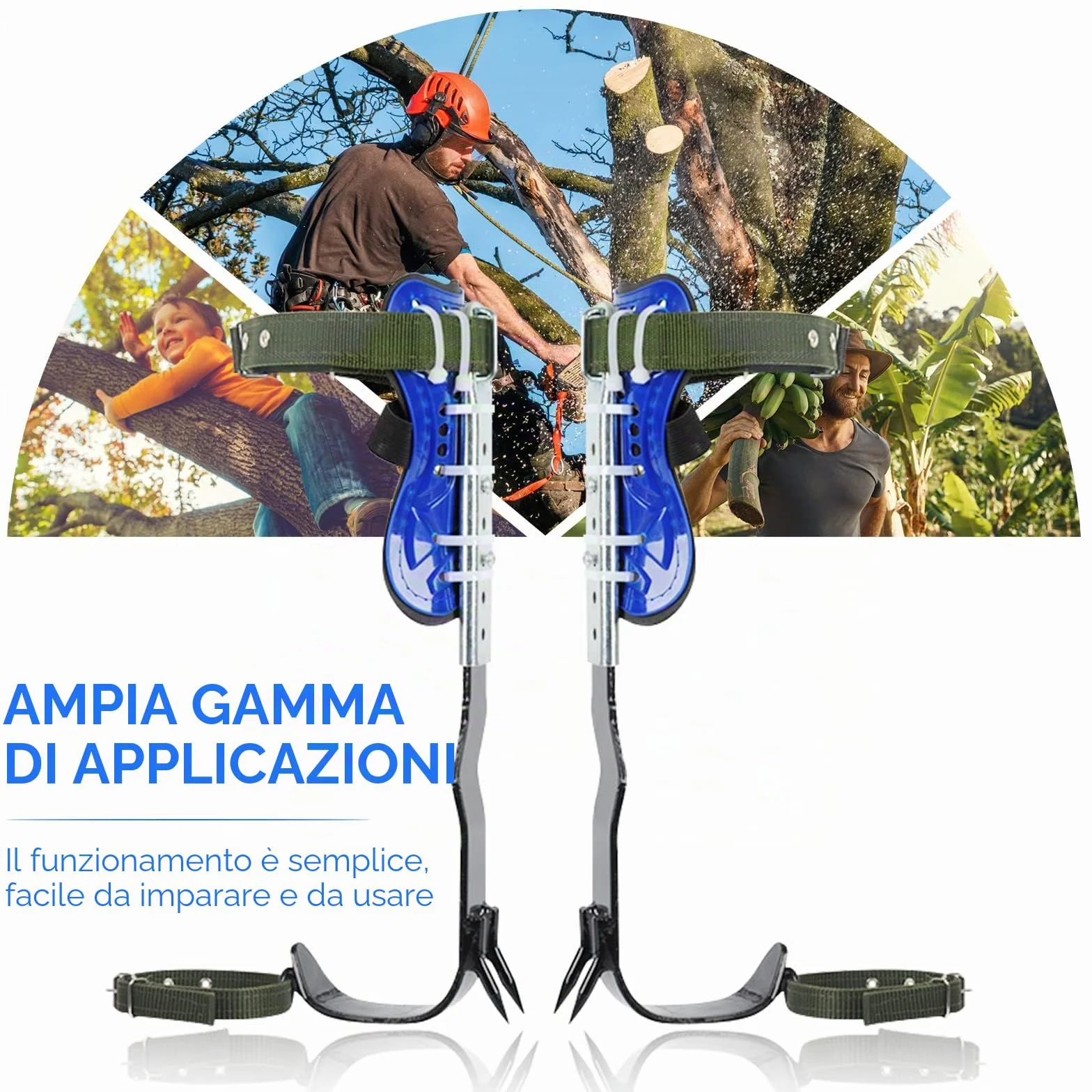 Set ramponi da arrampicata su alberi con imbracatura sicurezza 5 punti corpo